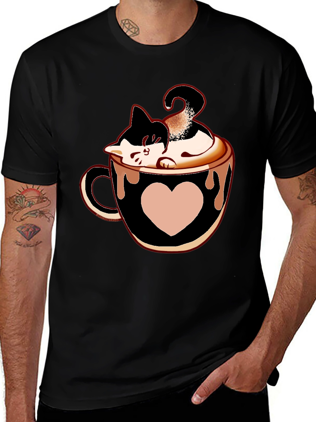 Cat In Cup T-Shirt - Black Tee