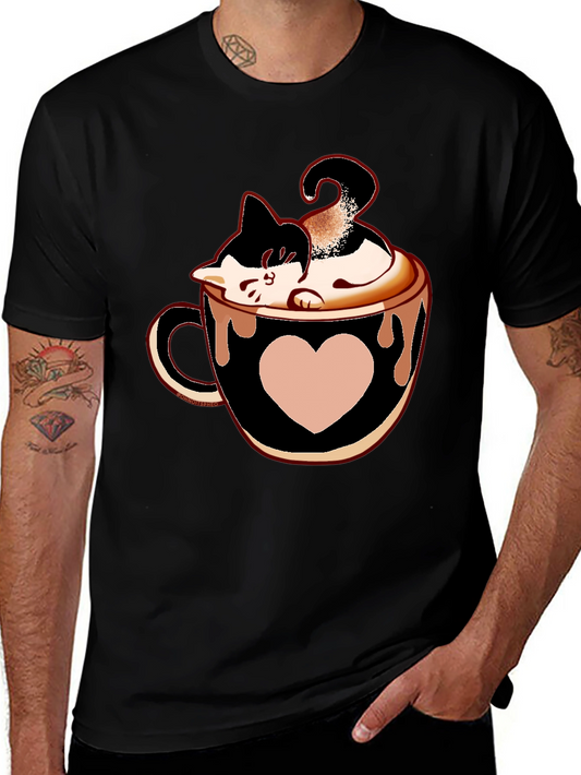 Cat In Cup T-Shirt - Black Tee