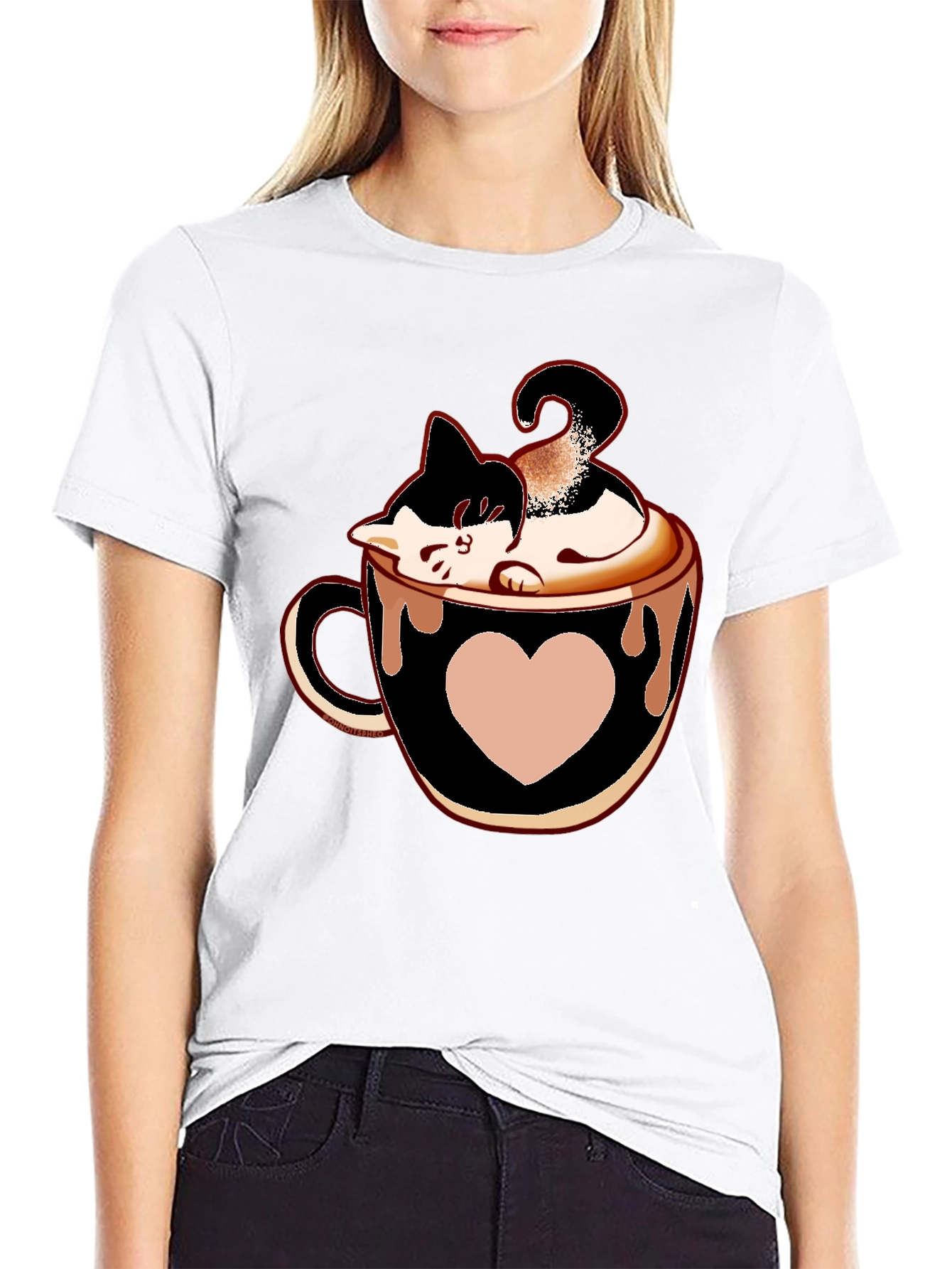 Cat In Cup T-Shirt - Black Tee