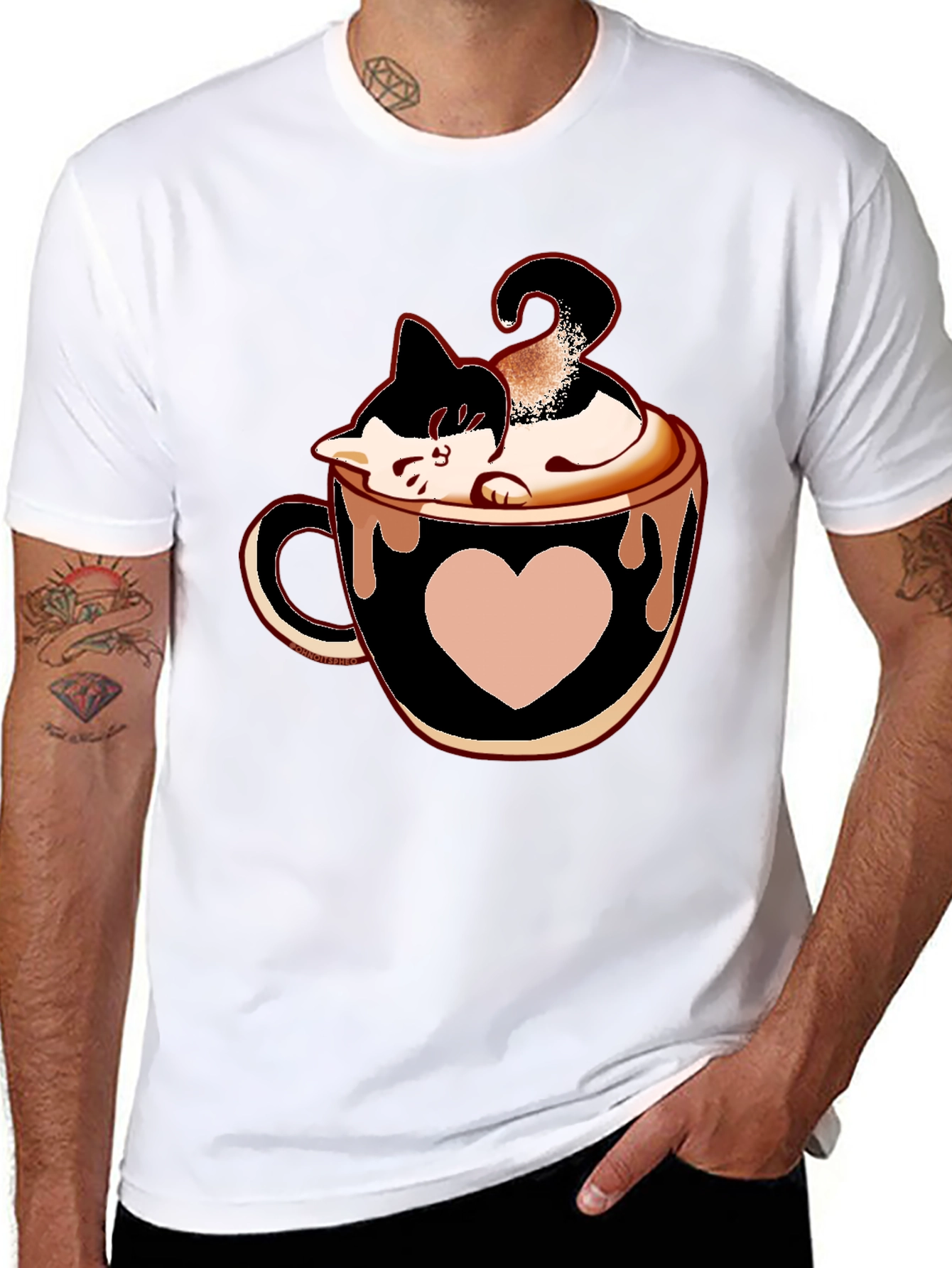 Cat In Cup T-Shirt - Black Tee