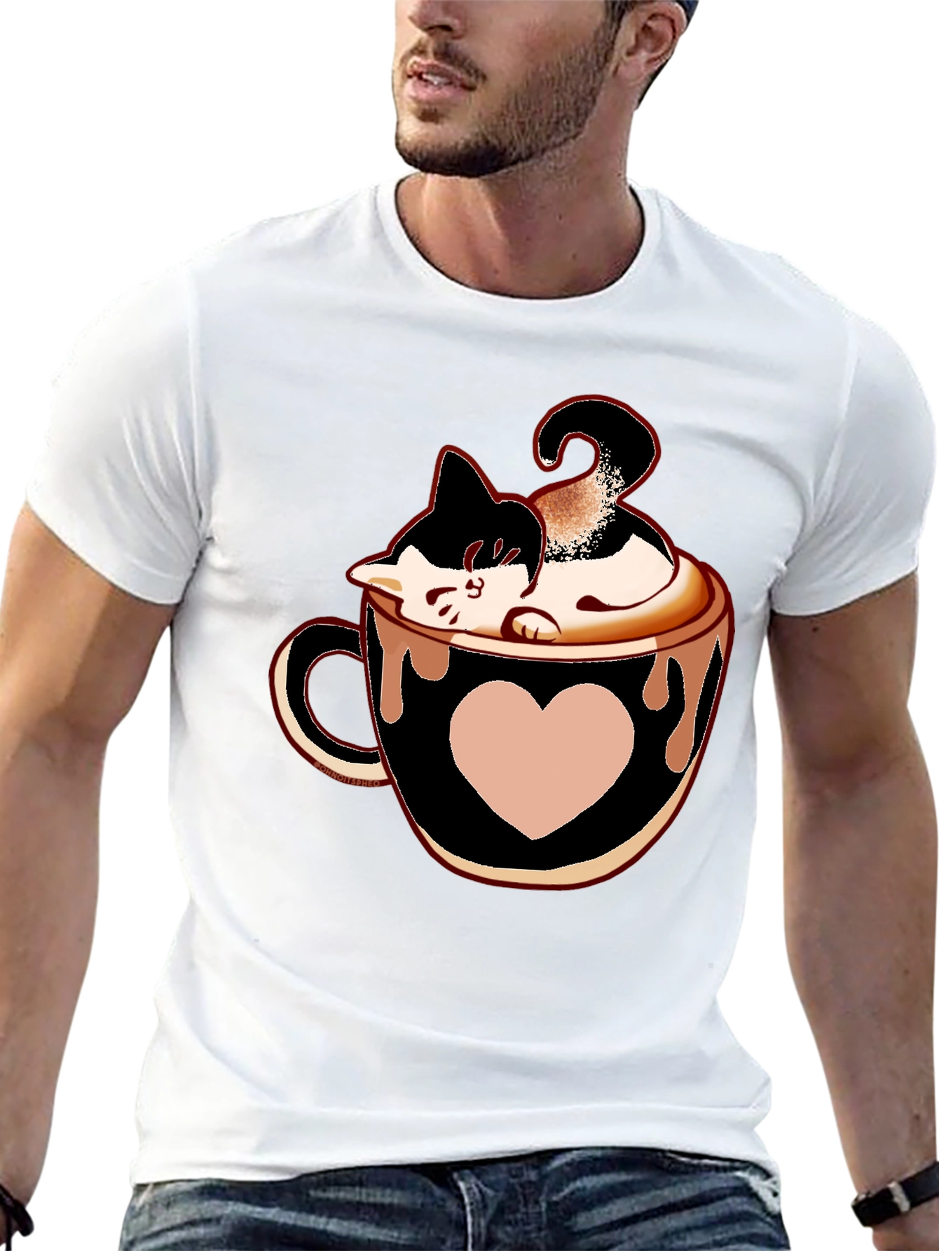 Cat In Cup T-Shirt - Black Tee