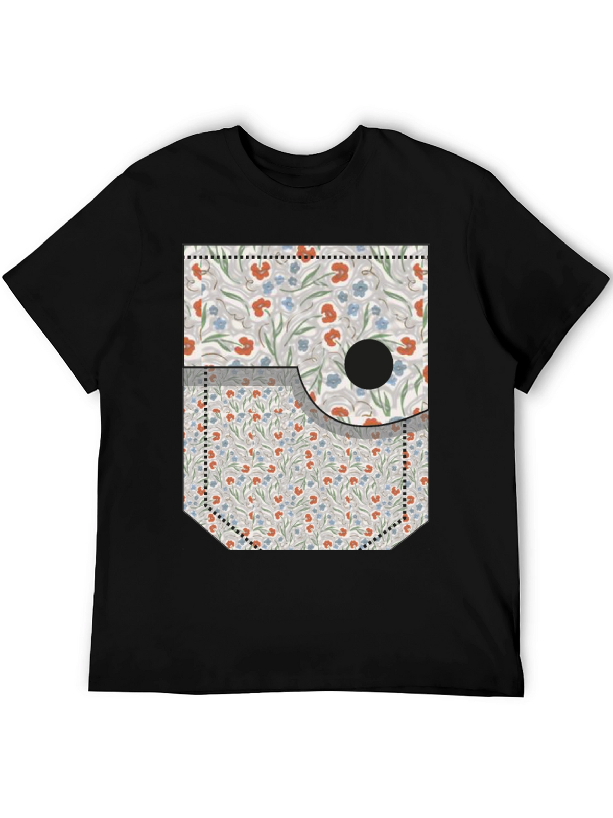 Floral Pocket Print Tee - Novelty Graphic T-Shirt