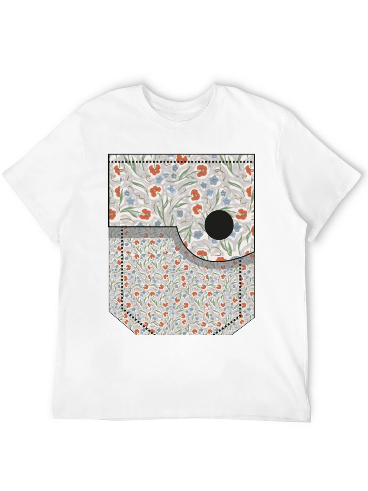 Floral Pocket Print Tee - Novelty Graphic T-Shirt