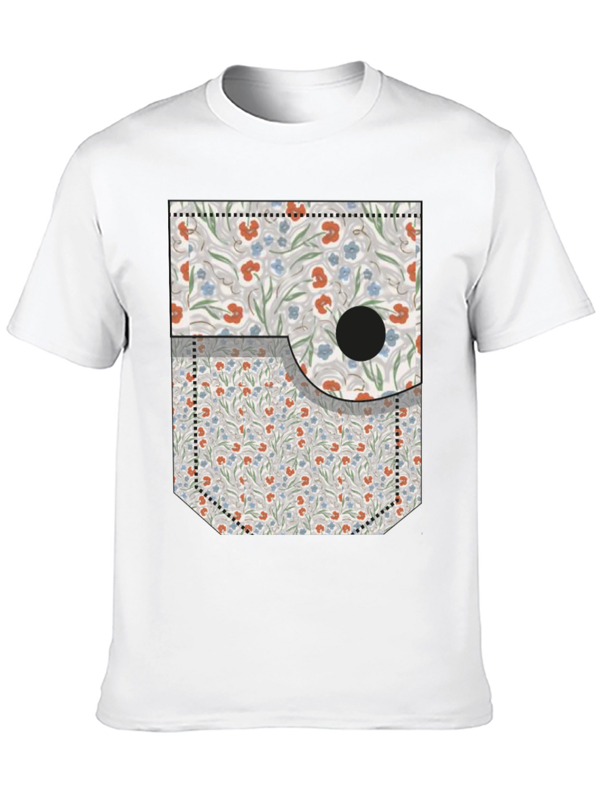 Floral Pocket Print Tee - Novelty Graphic T-Shirt
