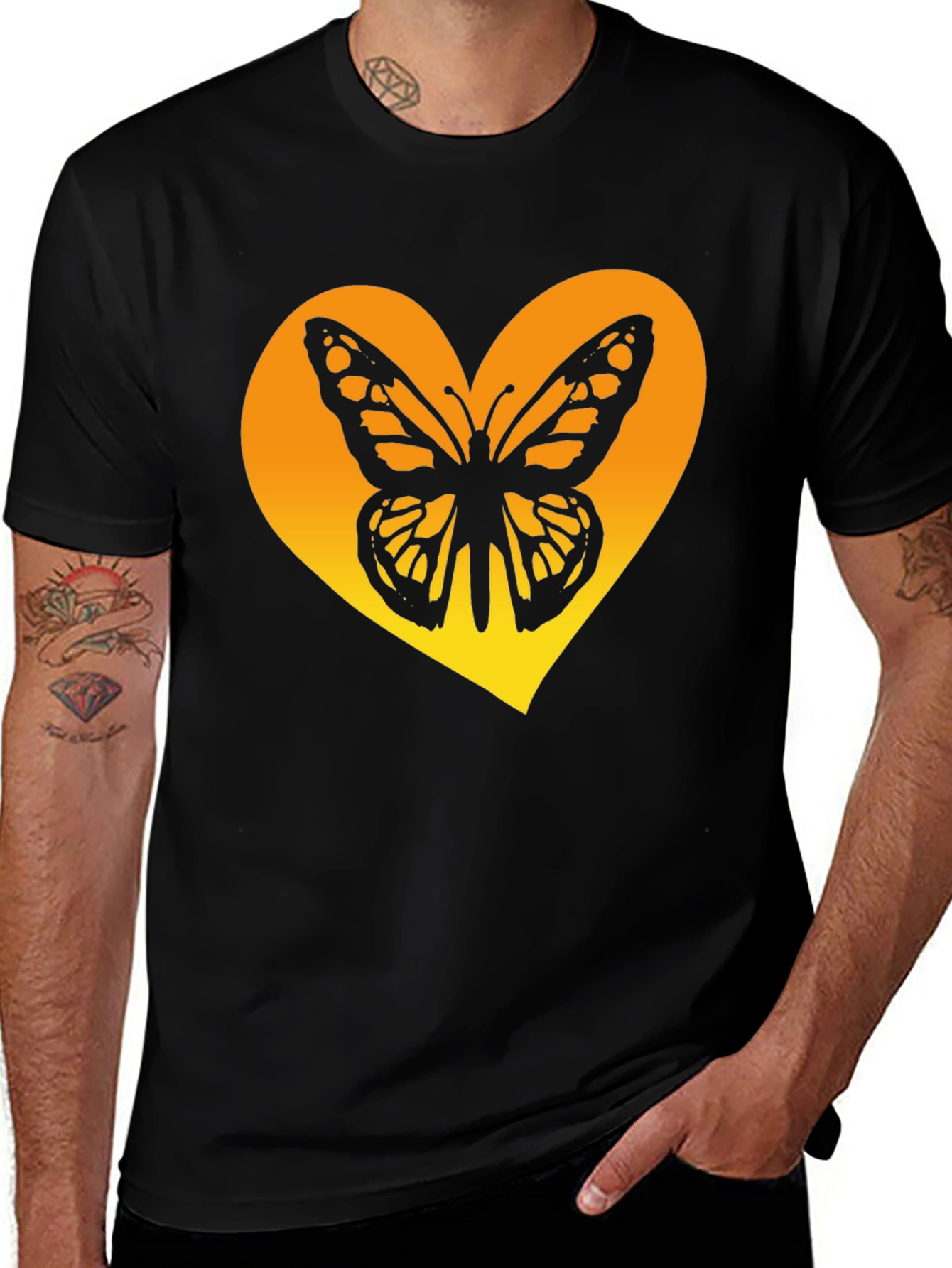 Butterfly Heart Graphic Tee - Trendy Black Shirt