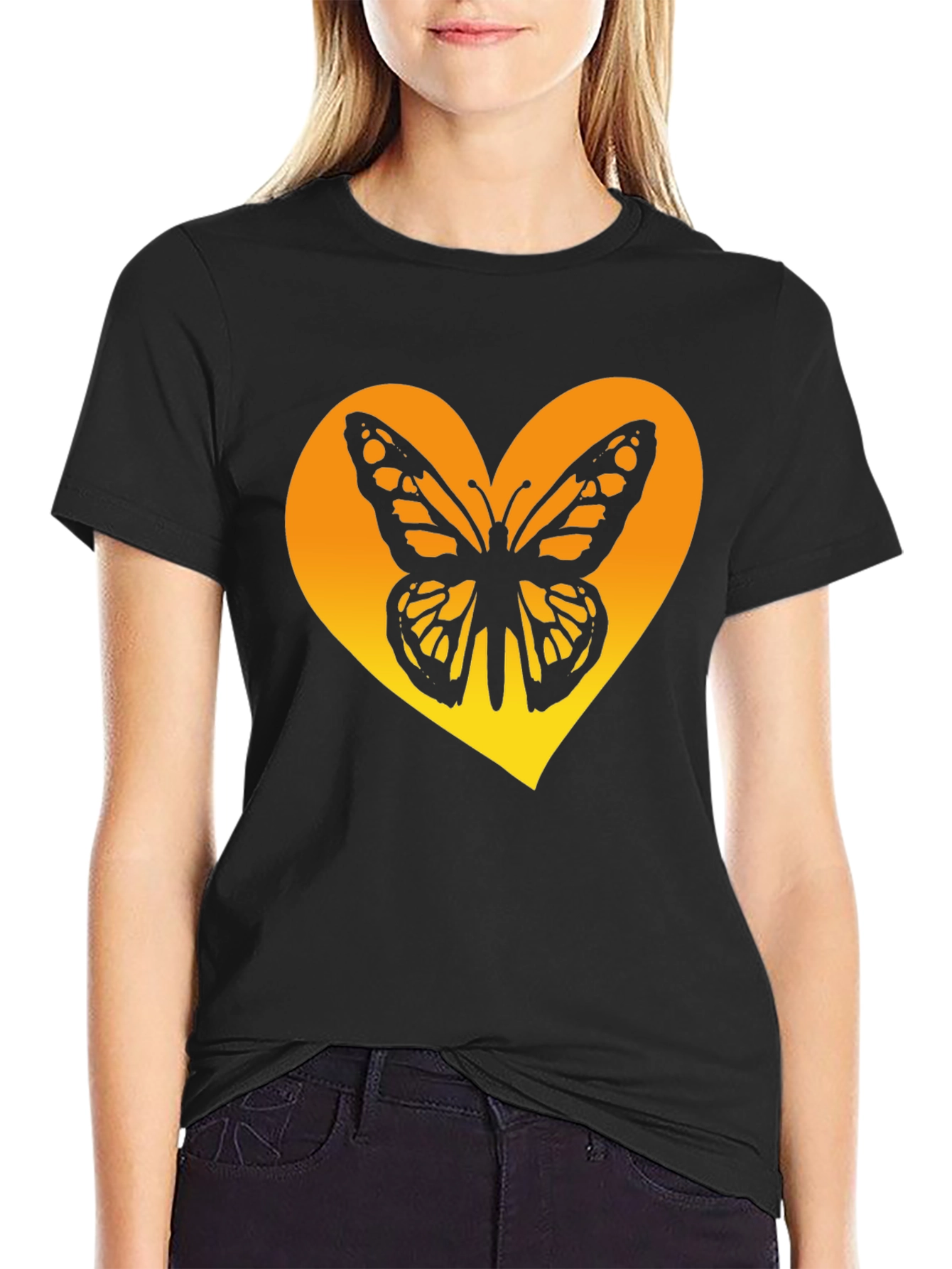 Butterfly Heart Graphic Tee - Trendy Black Shirt