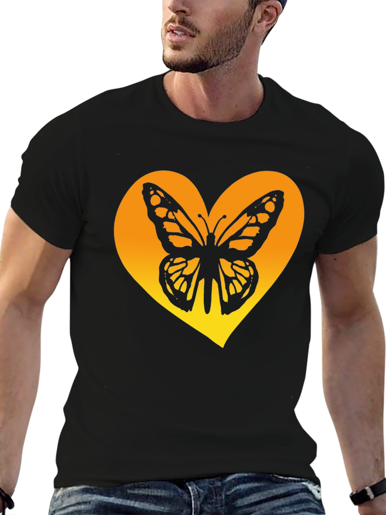 Butterfly Heart Graphic Tee - Trendy Black Shirt