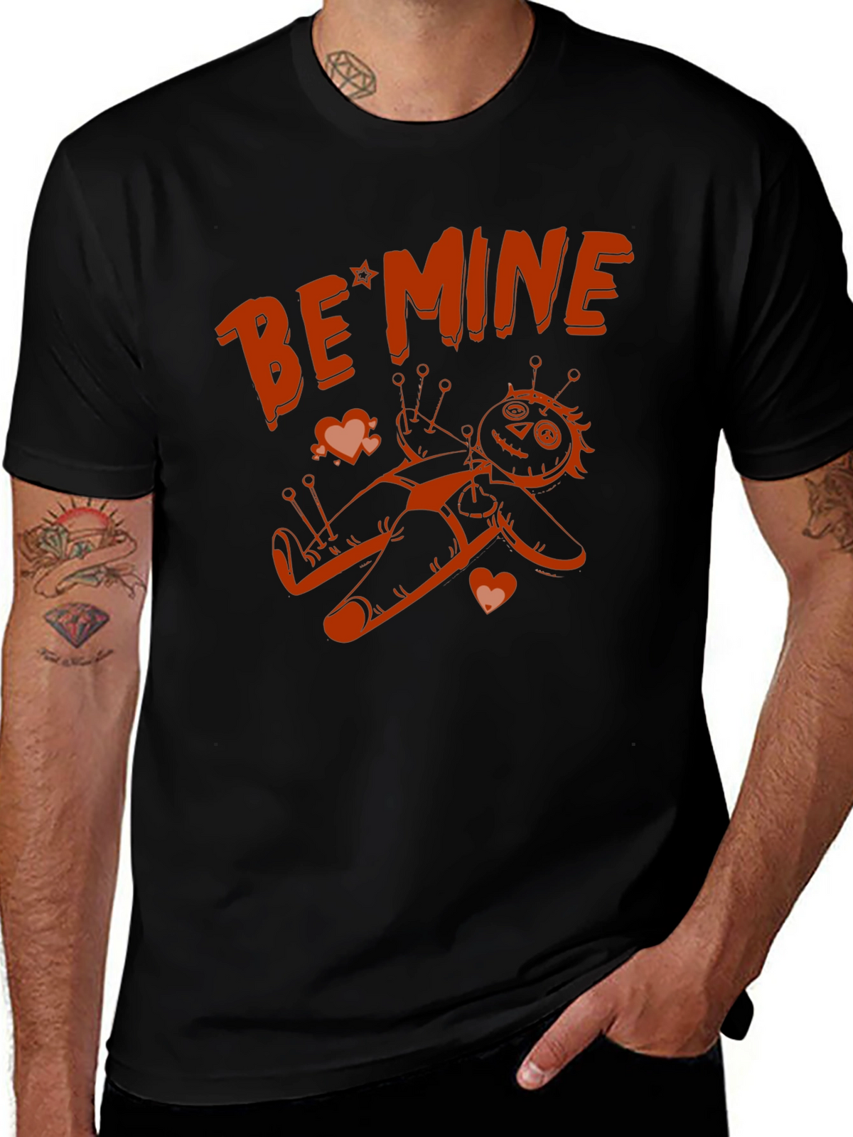 Be Mine Voodoo Doll Graphic Tee - Black