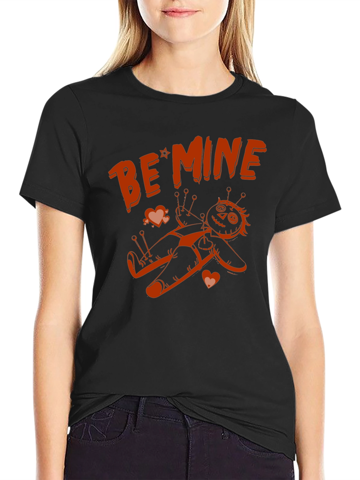 Be Mine Voodoo Doll Graphic Tee - Black