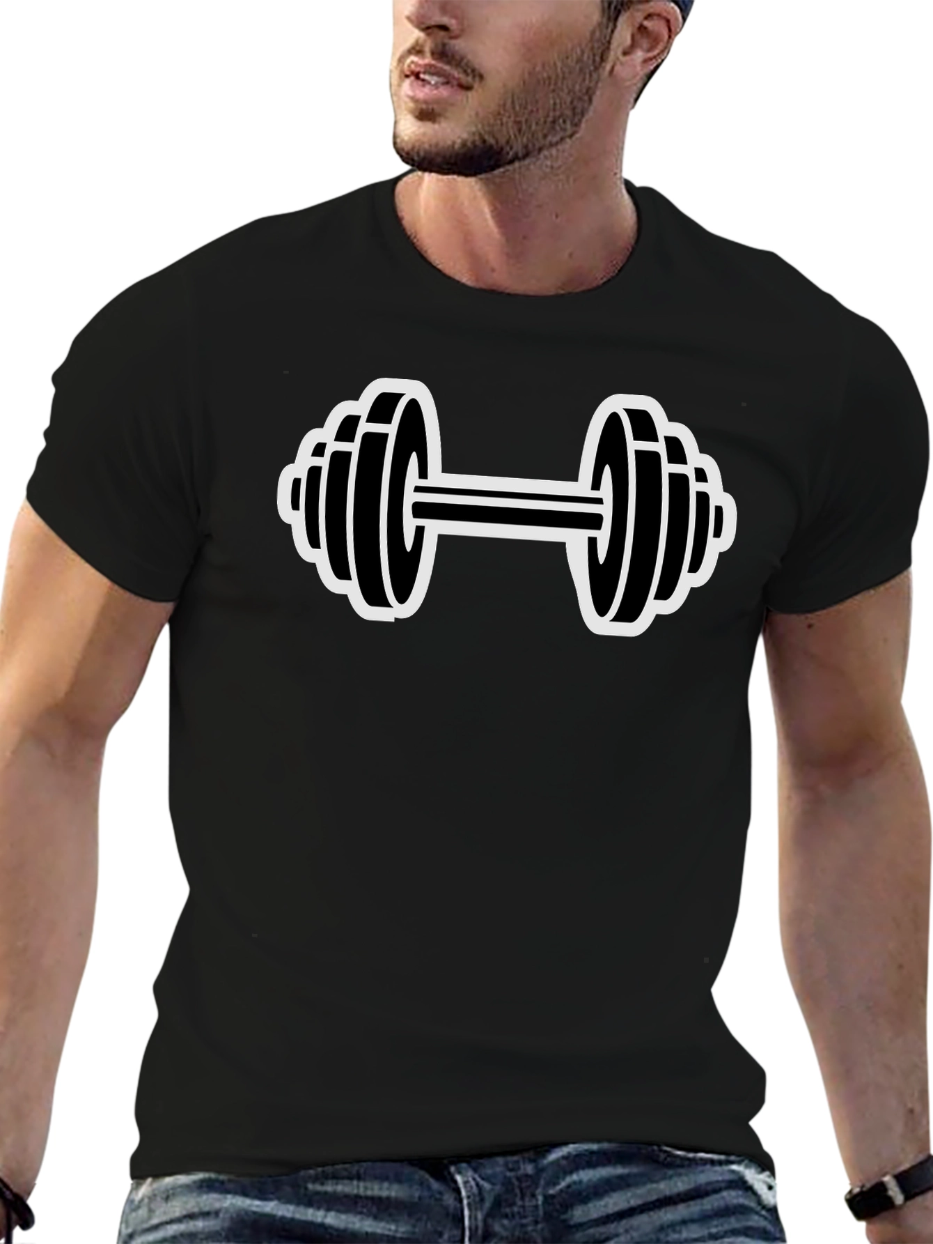 Workout Dumbbell Graphic Tee - Black Cotton T-Shirt