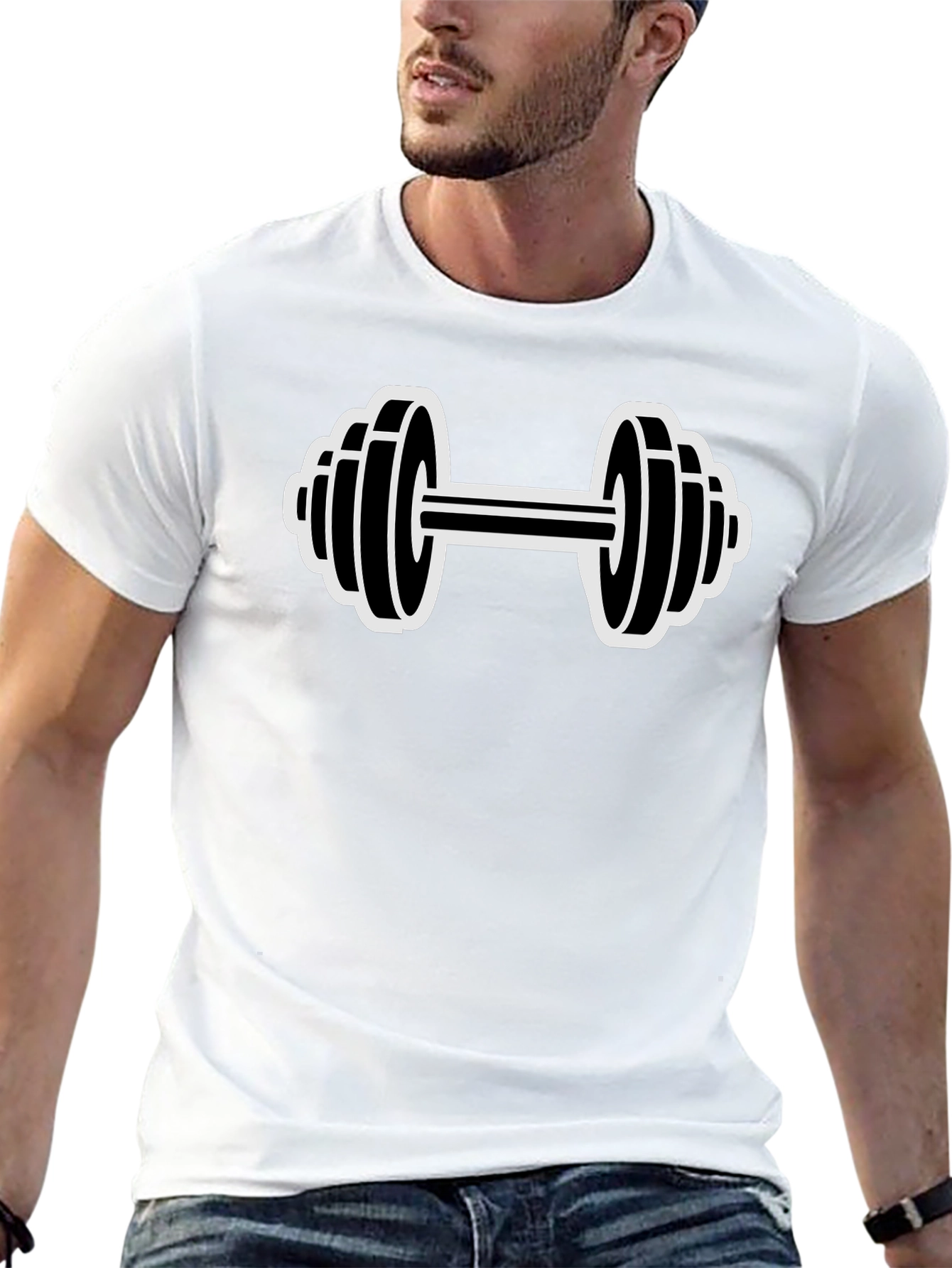 Workout Dumbbell Graphic Tee - Black Cotton T-Shirt