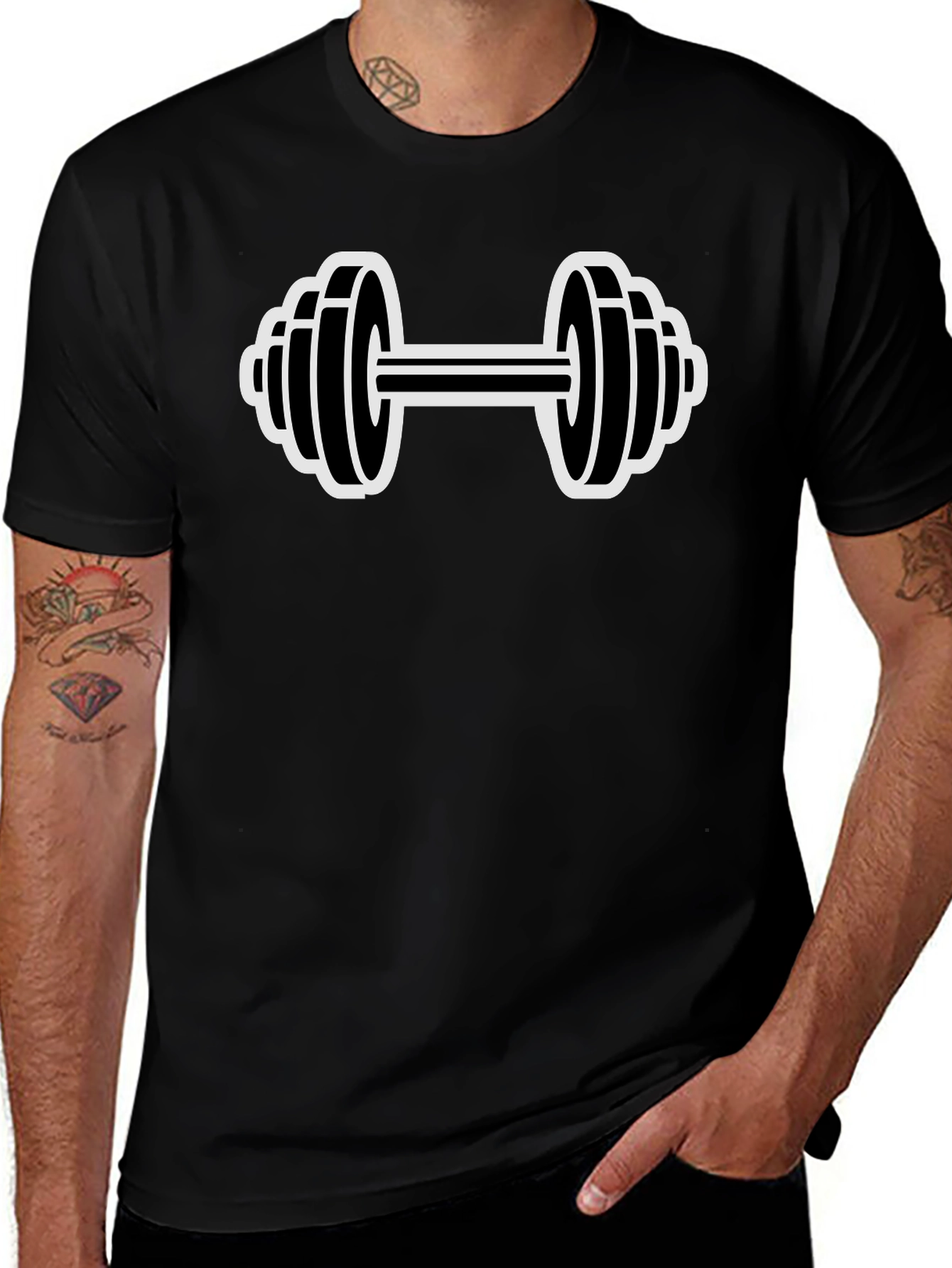 Workout Dumbbell Graphic Tee - Black Cotton T-Shirt