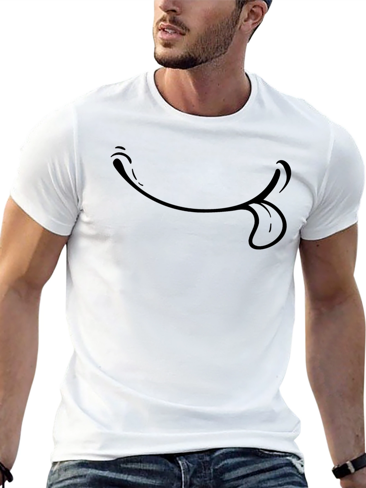 Funny Tongue Out Graphic Black T-Shirt