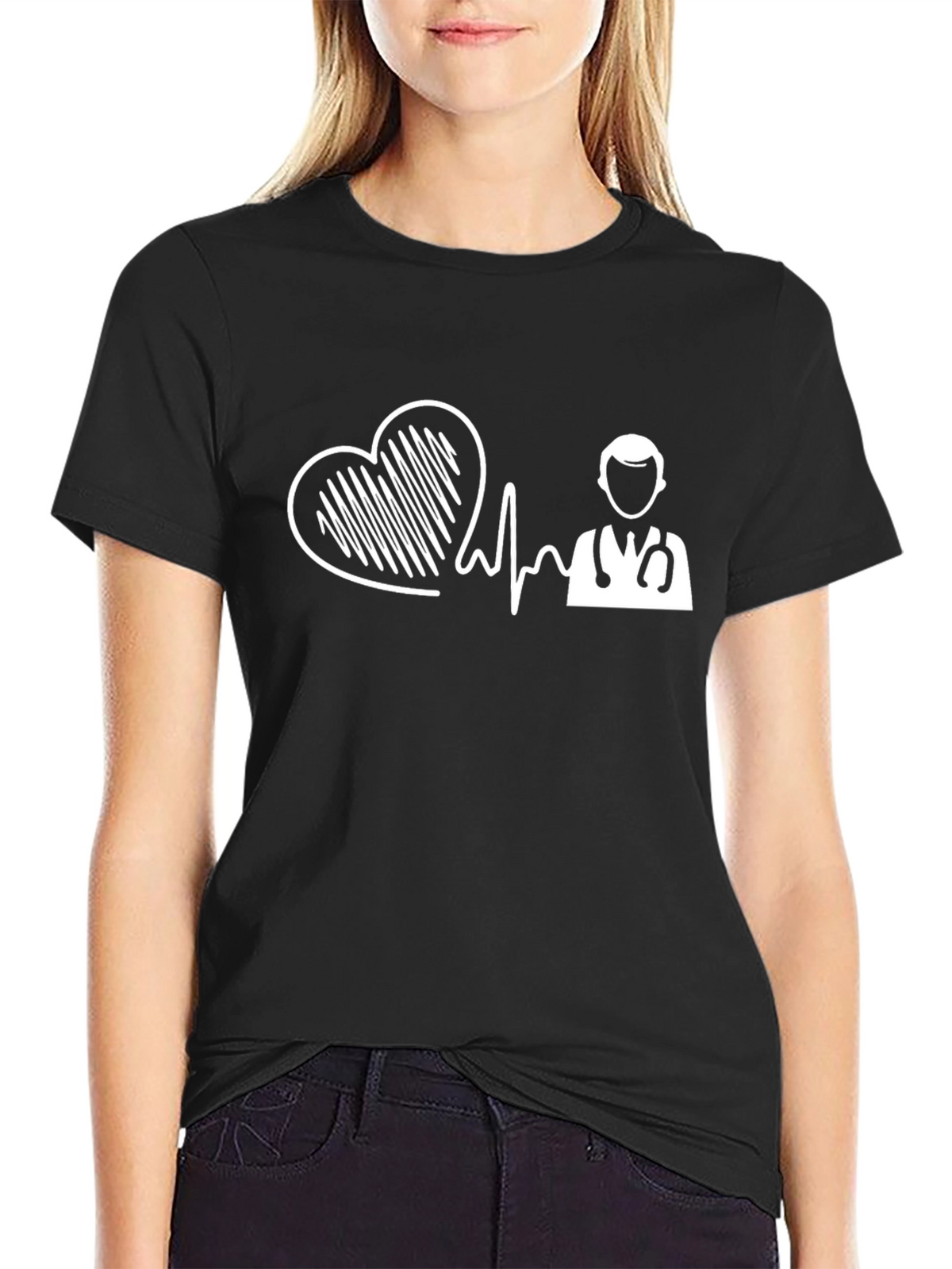 Heartbeat Doctor Graphic Tee - Black Cotton
