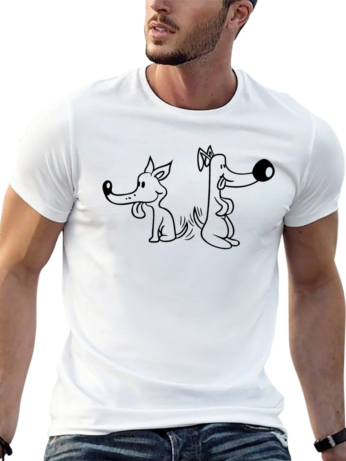 Funny Dog Cartoon Graphic Black T-Shirt