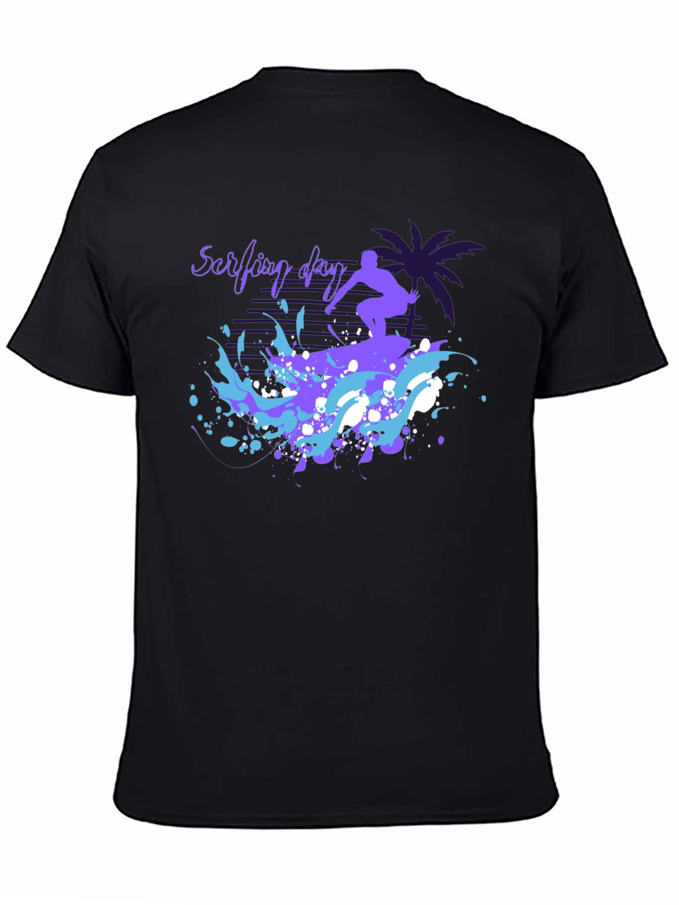 Surfing Day Graphic Tee - Black Cotton T-Shirt