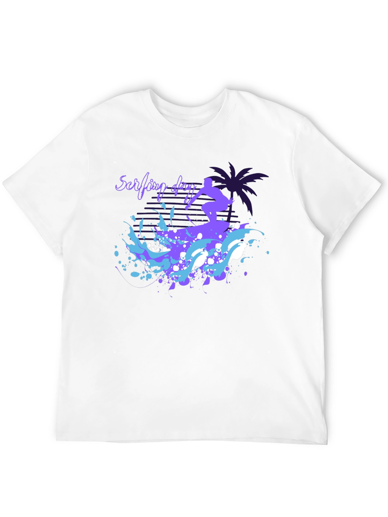 Surfing Day Graphic Tee - Black Cotton T-Shirt