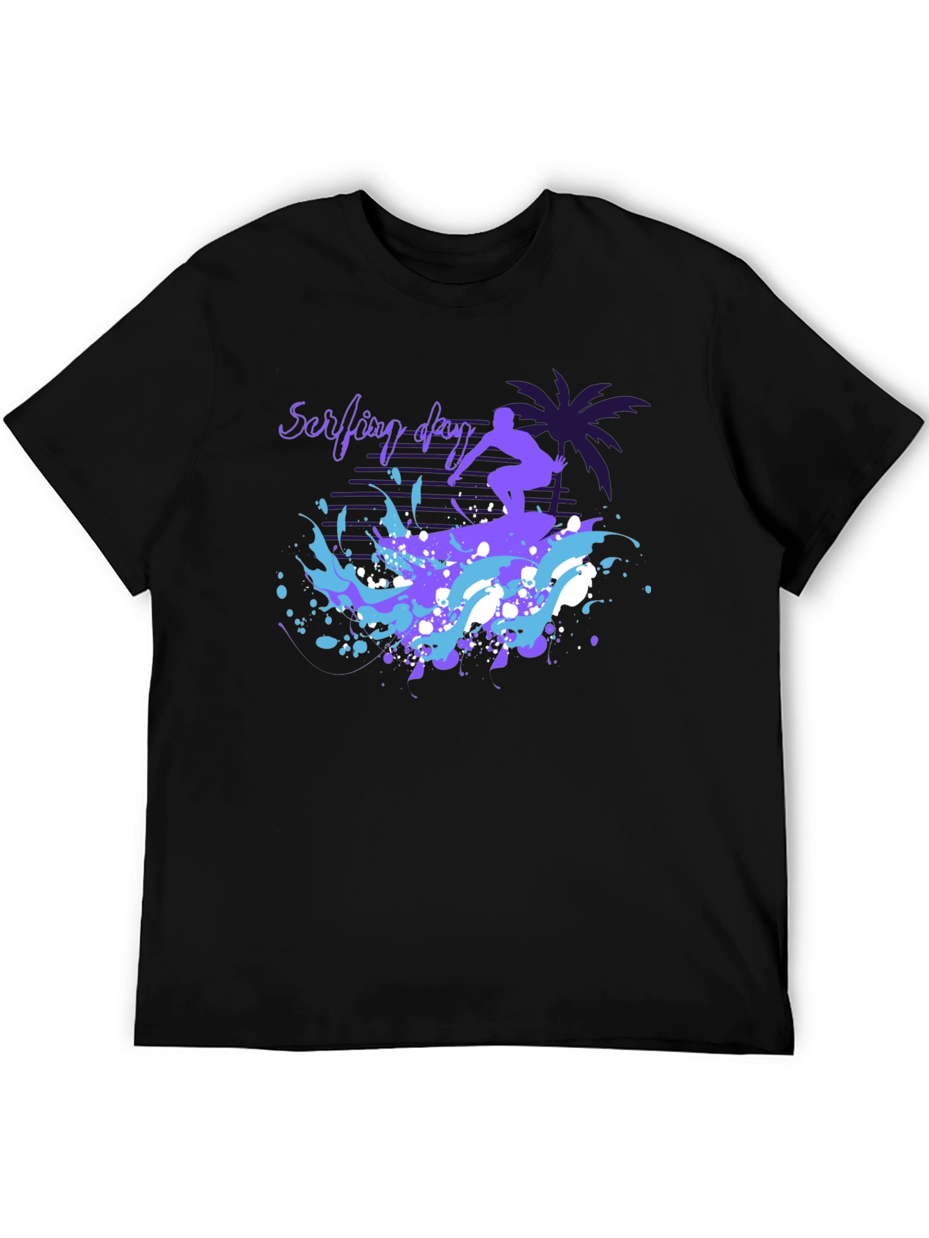 Surfing Day Graphic Tee - Black Cotton T-Shirt