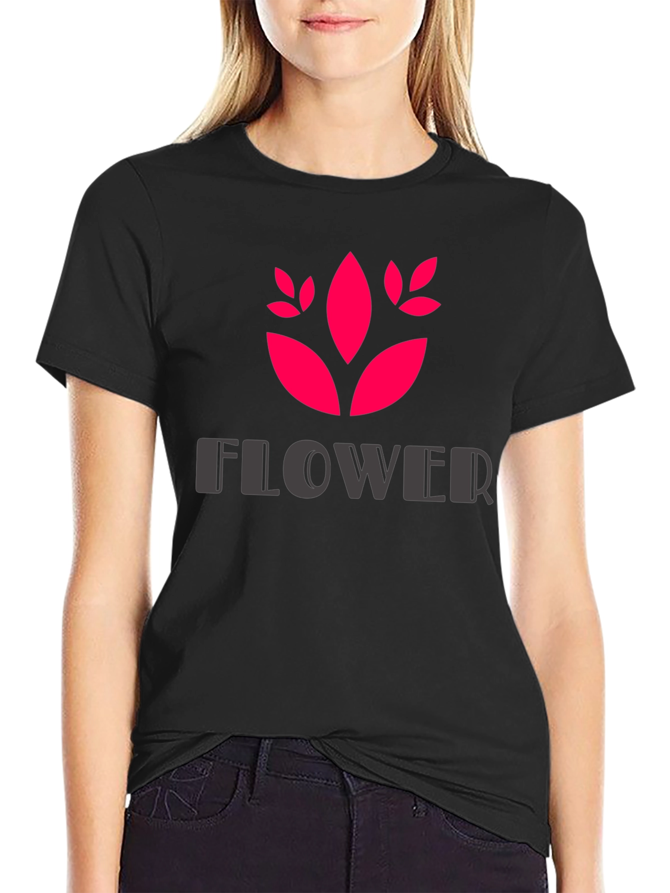 Trendy Black Flower Graphic T-Shirt