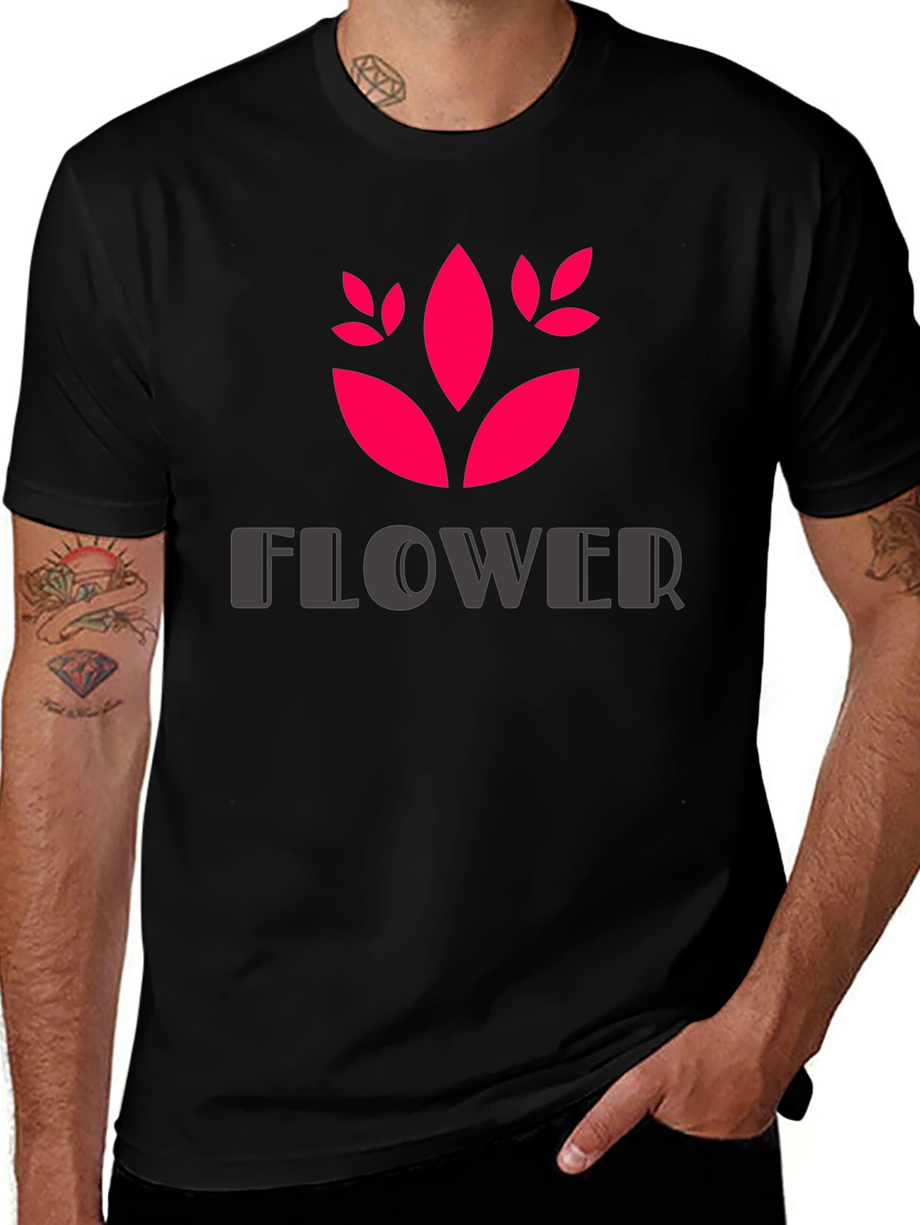 Trendy Black Flower Graphic T-Shirt
