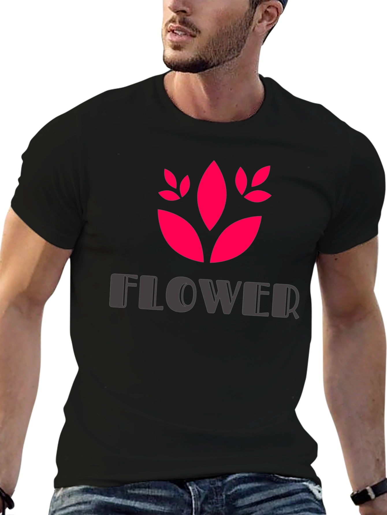 Trendy Black Flower Graphic T-Shirt