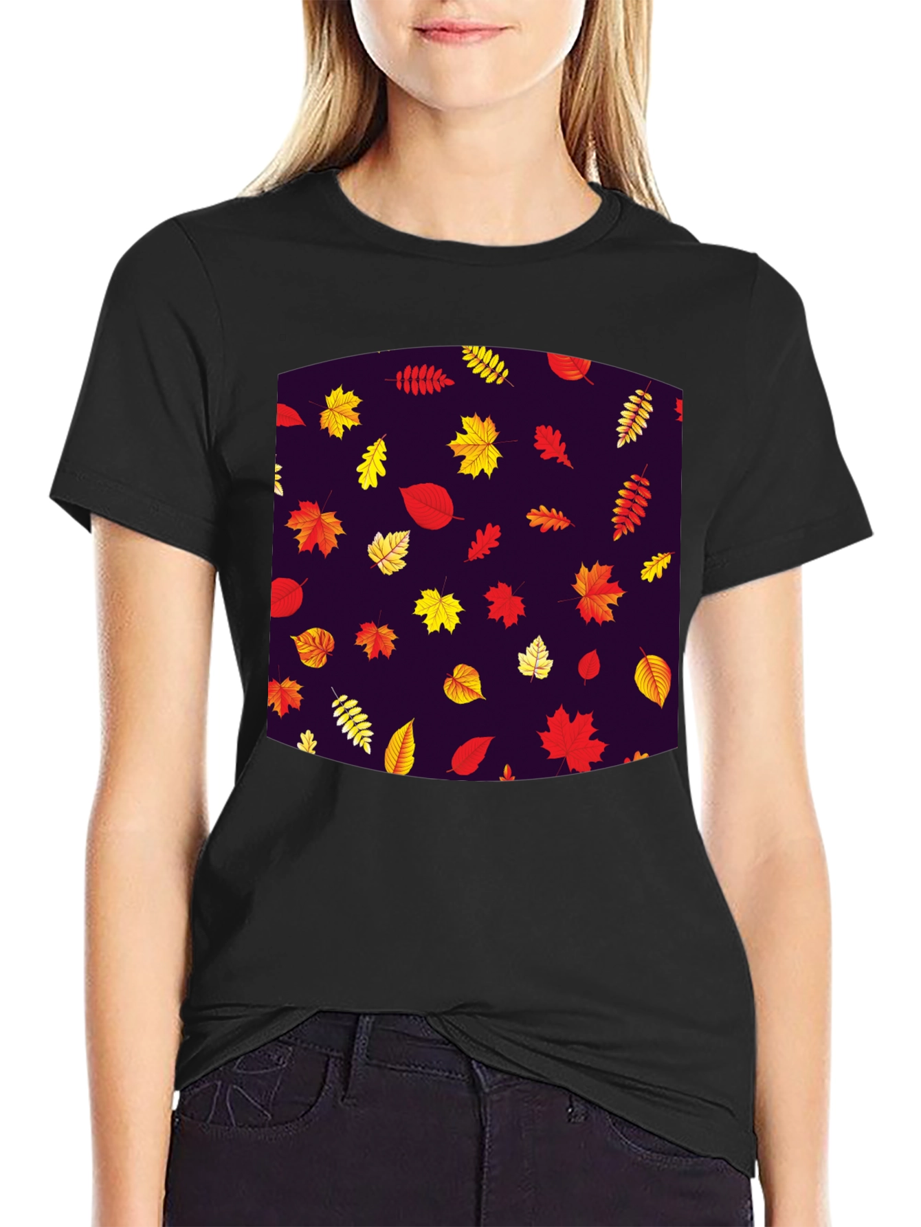 Autumn Leaves Pattern T-Shirt - Stylish Fall Fashion