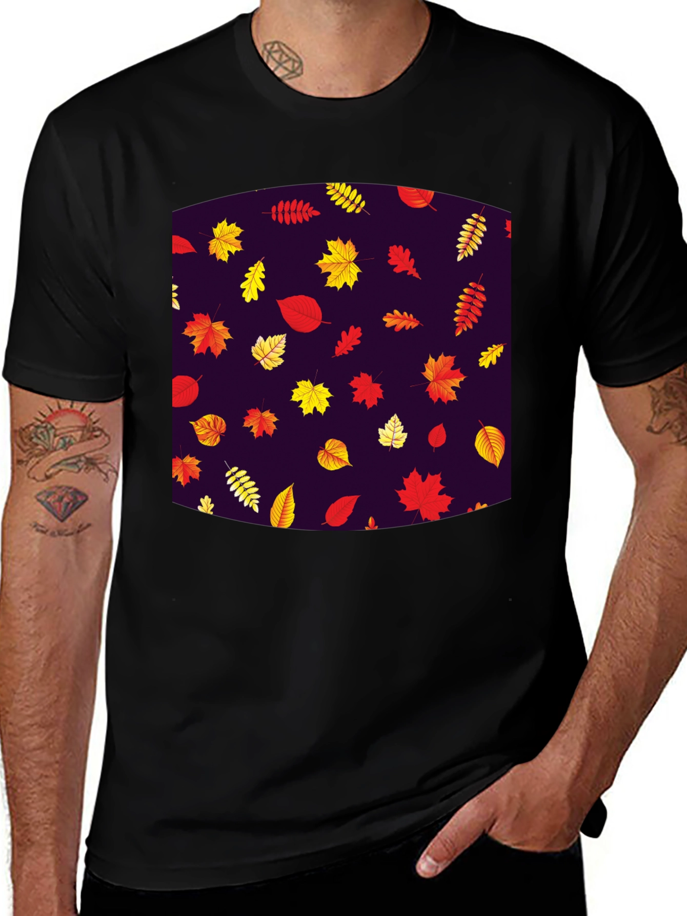 Autumn Leaves Pattern T-Shirt - Stylish Fall Fashion