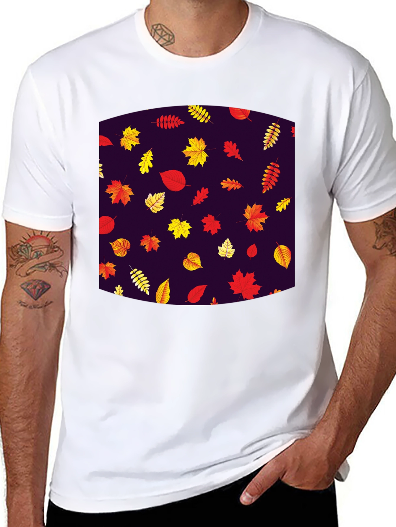 Autumn Leaves Pattern T-Shirt - Stylish Fall Fashion