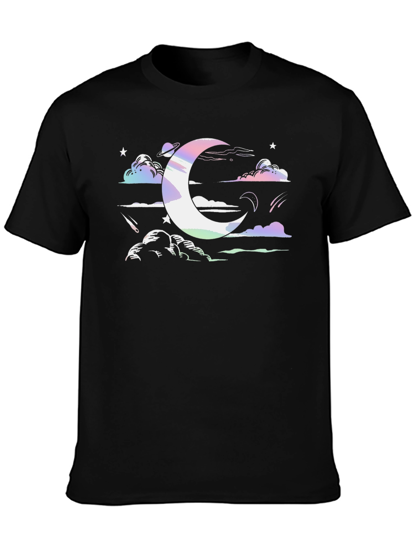 Cosmic Crescent Moon Black T-Shirt
