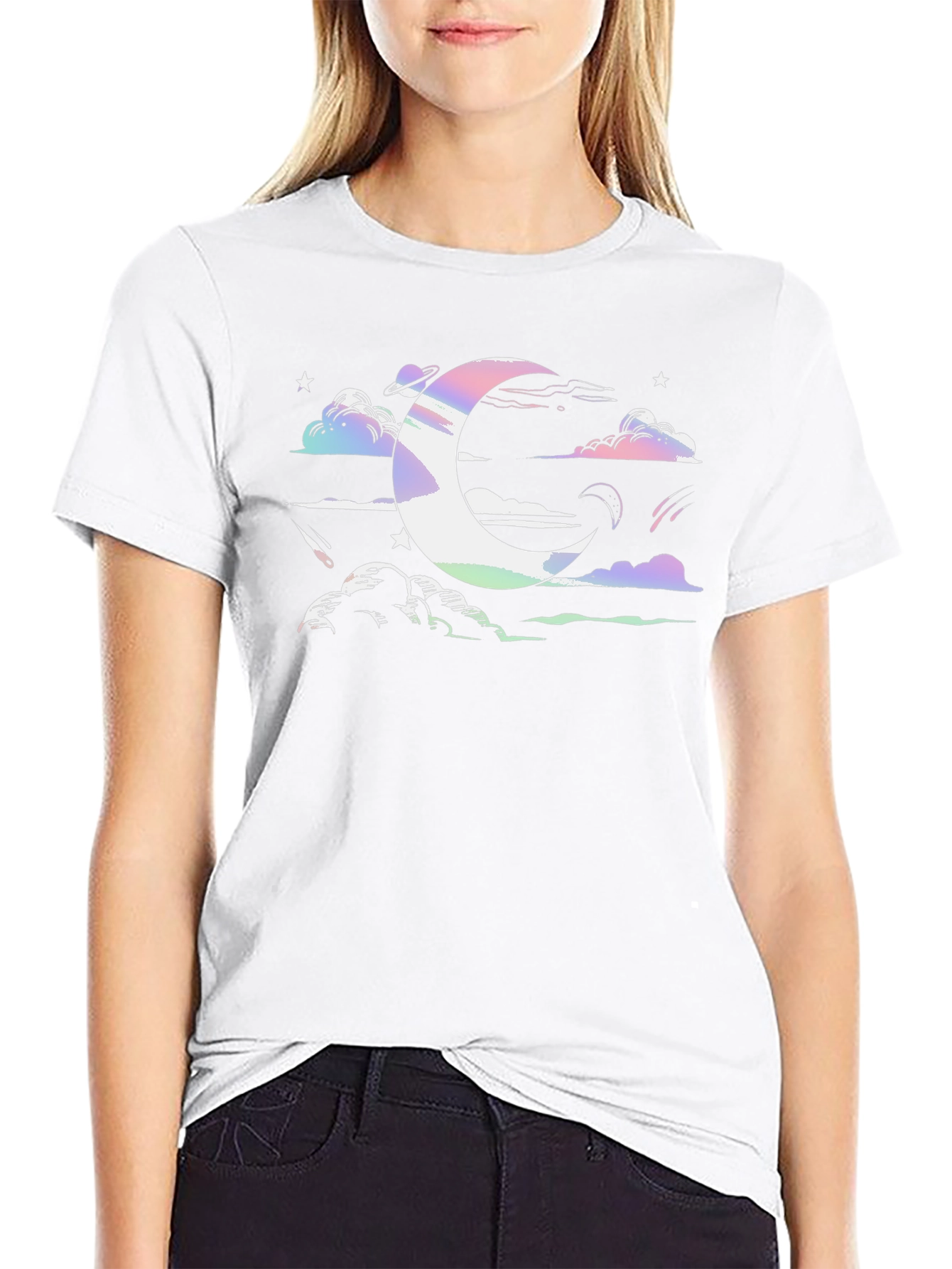Cosmic Crescent Moon Black T-Shirt
