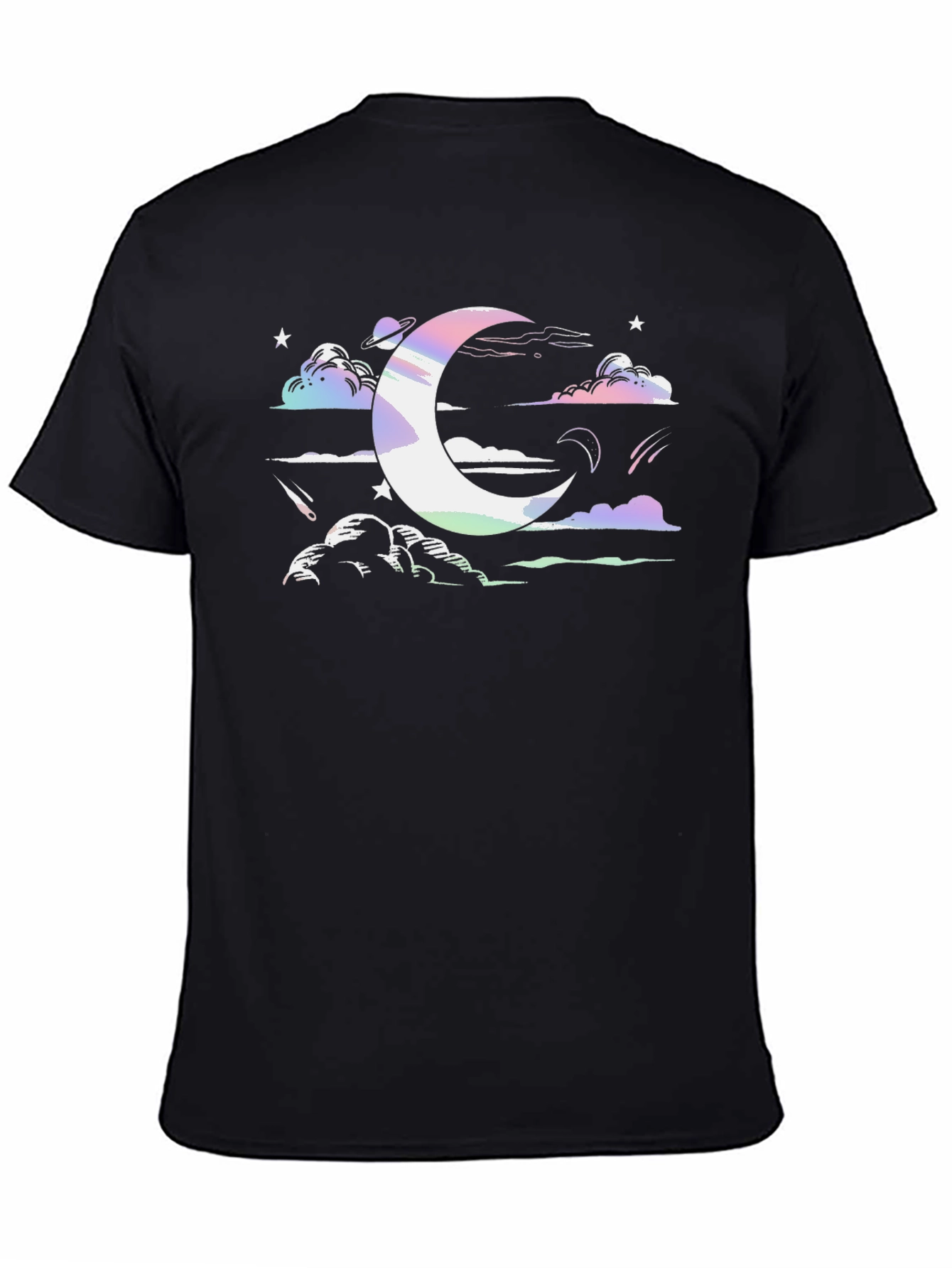 Cosmic Crescent Moon Black T-Shirt