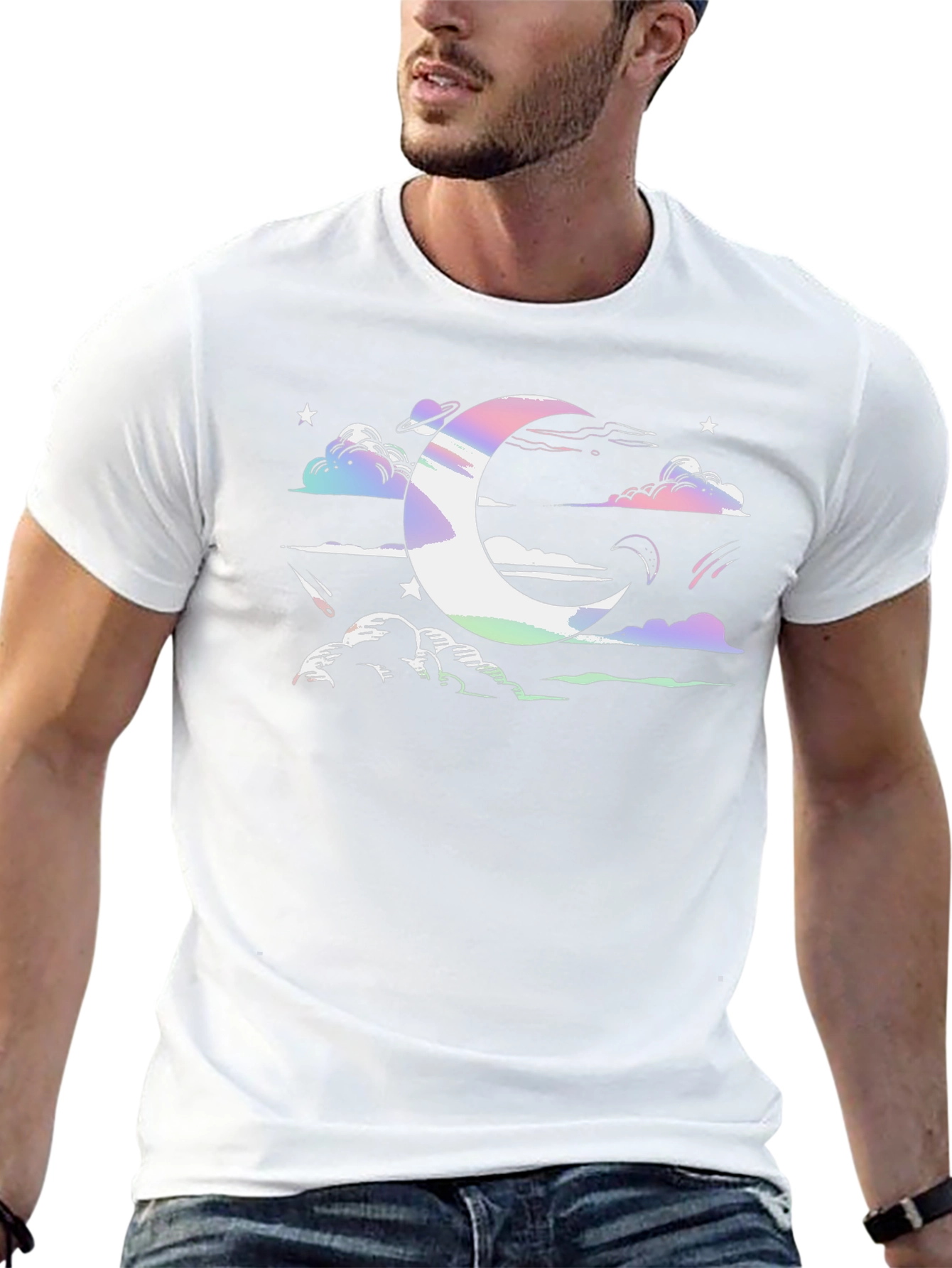 Cosmic Crescent Moon Black T-Shirt