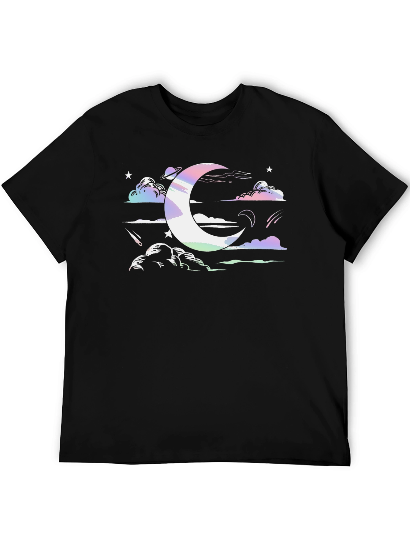 Cosmic Crescent Moon Black T-Shirt
