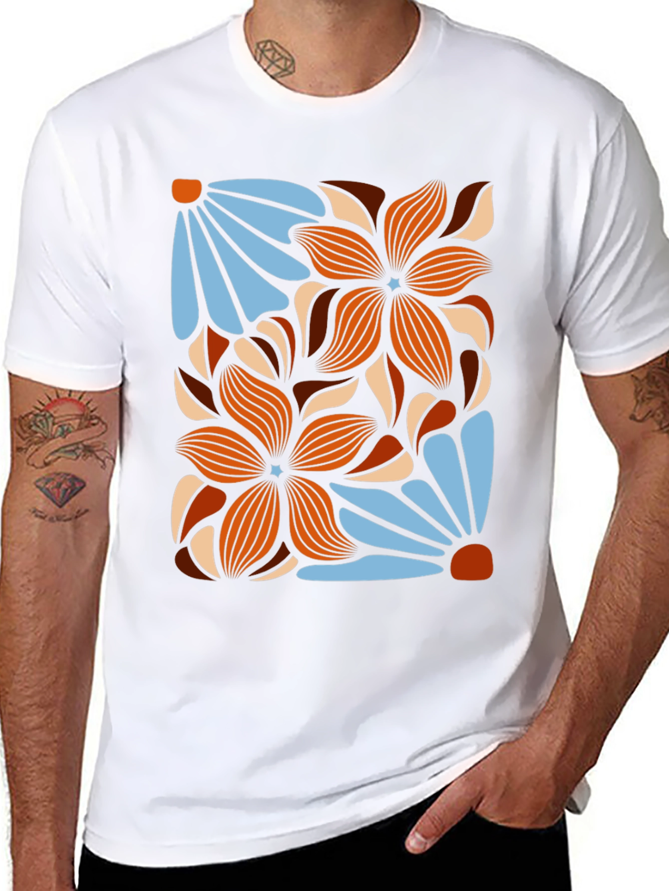 Retro Floral Graphic T-Shirt - Black Cotton Tee