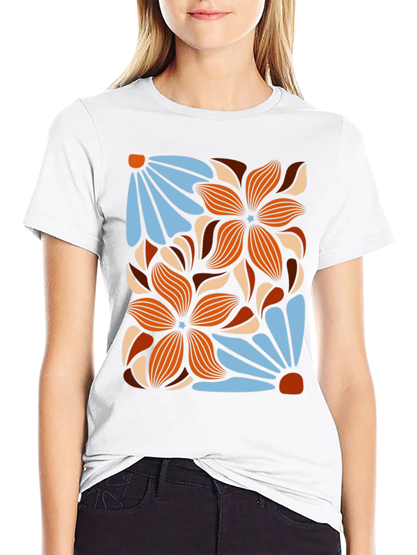 Retro Floral Graphic T-Shirt - Black Cotton Tee