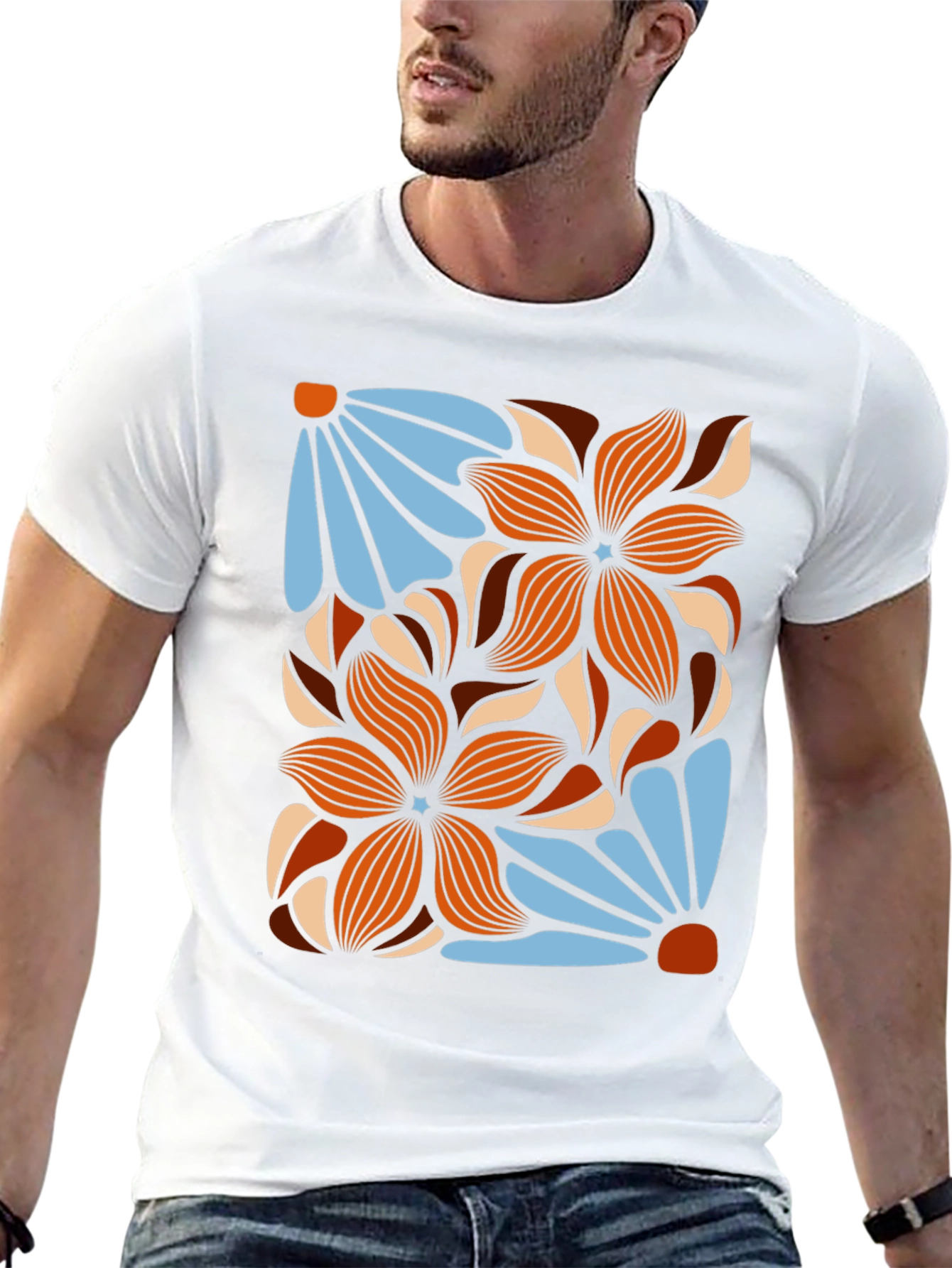 Retro Floral Graphic T-Shirt - Black Cotton Tee