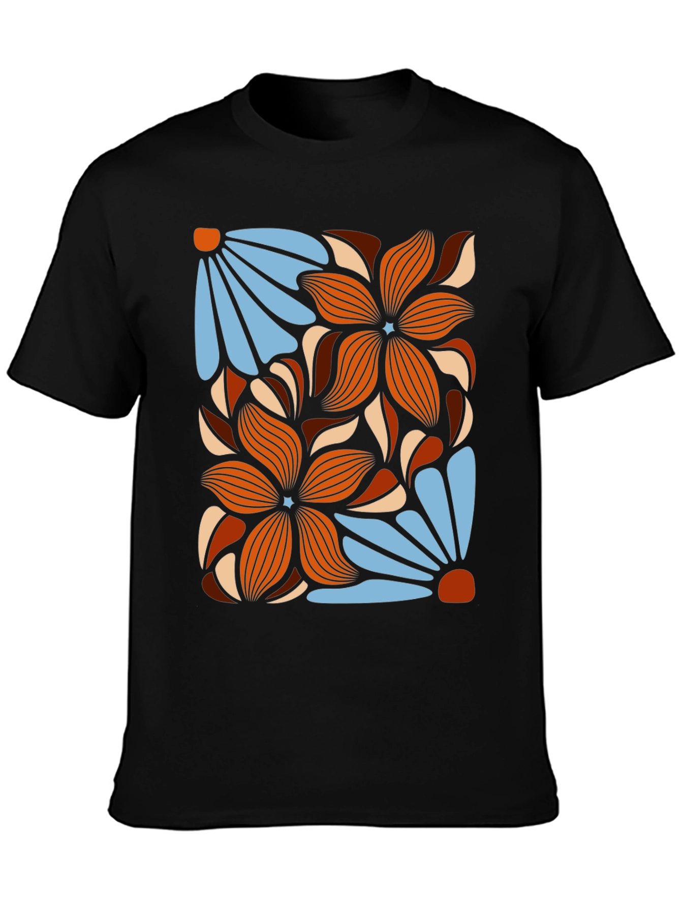 Retro Floral Graphic T-Shirt - Black Cotton Tee