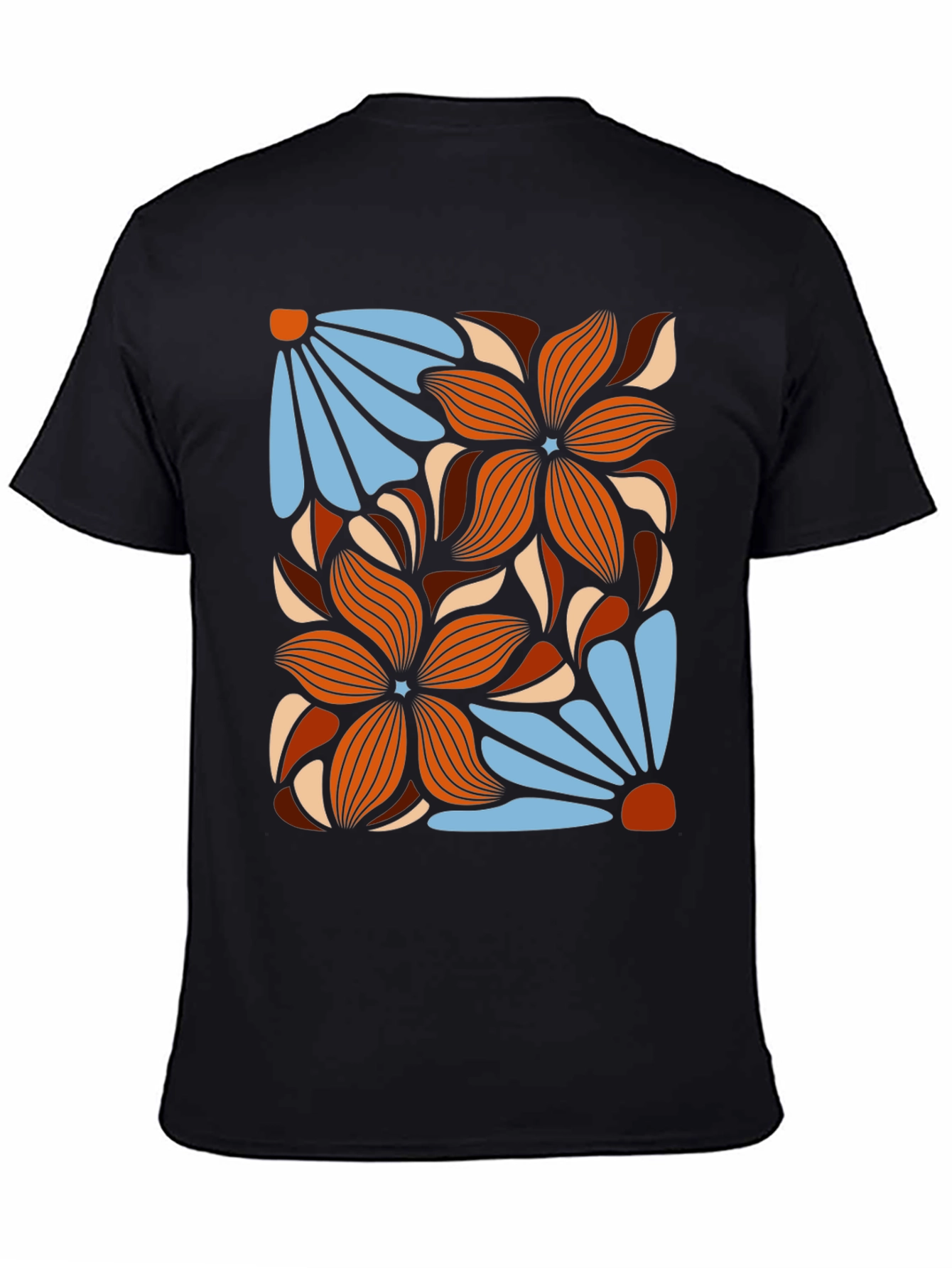 Retro Floral Graphic T-Shirt - Black Cotton Tee