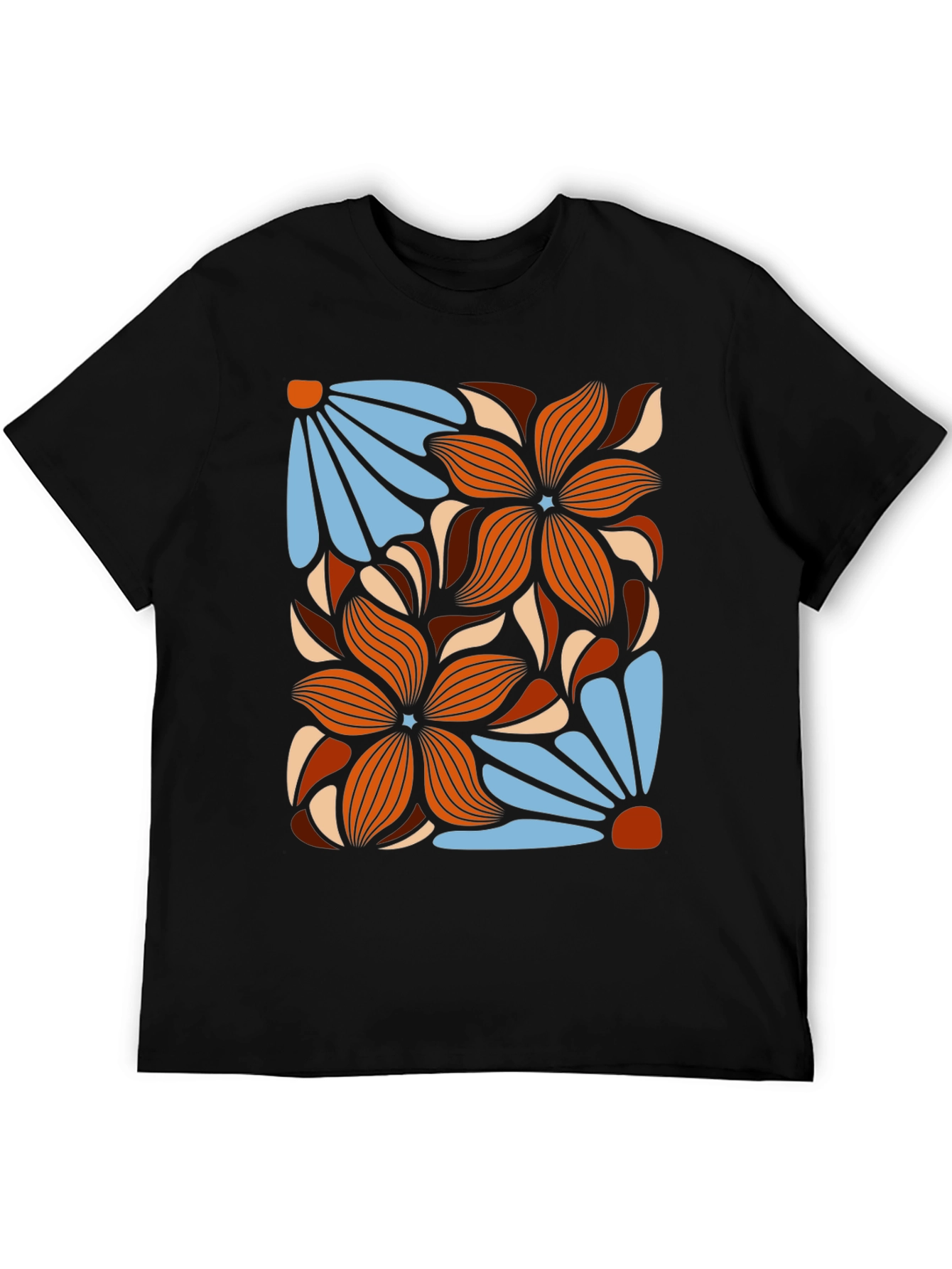 Retro Floral Graphic T-Shirt - Black Cotton Tee