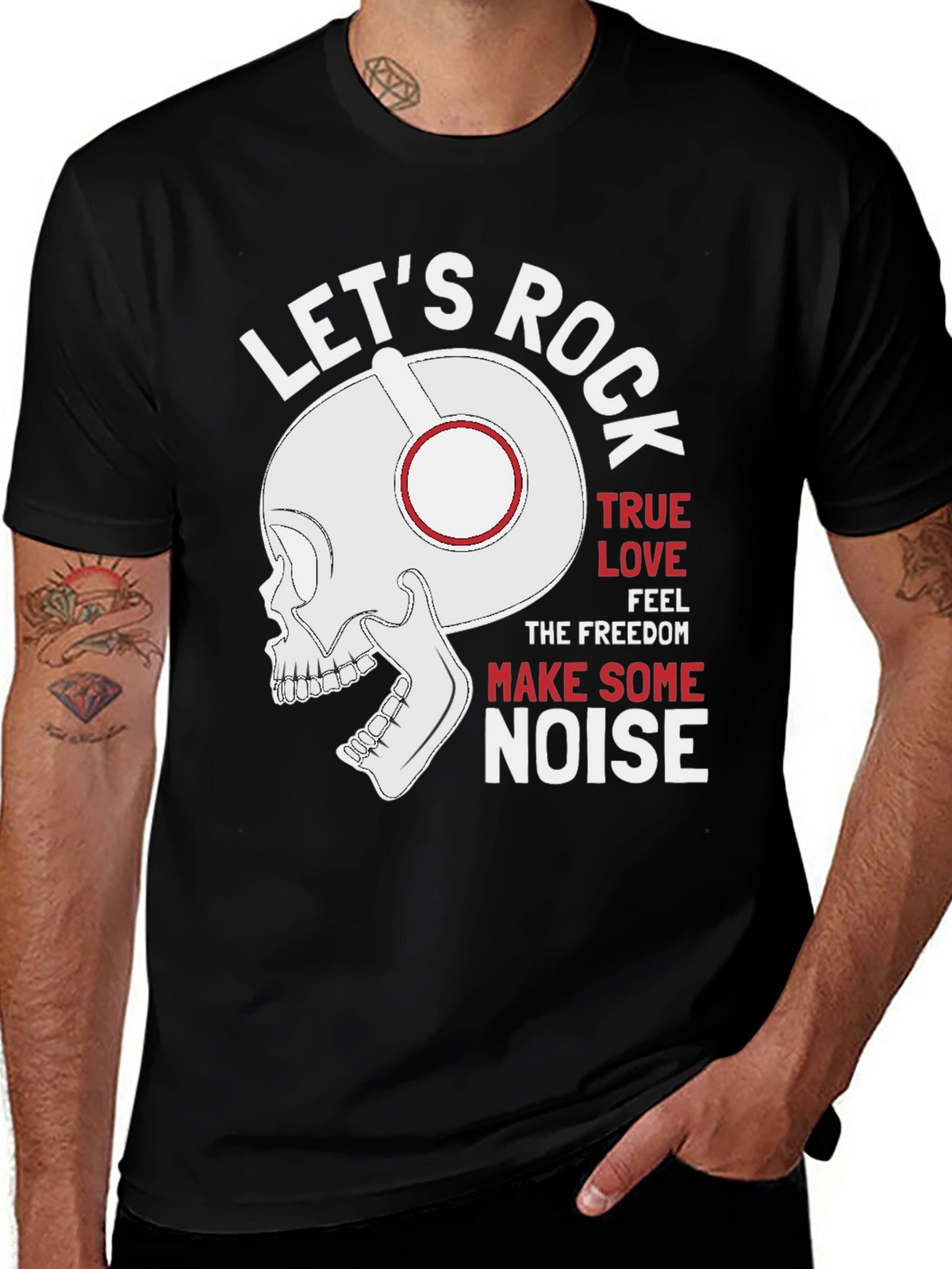 Lets Rock T-Shirt - Skull with Headphones Graphic Tee