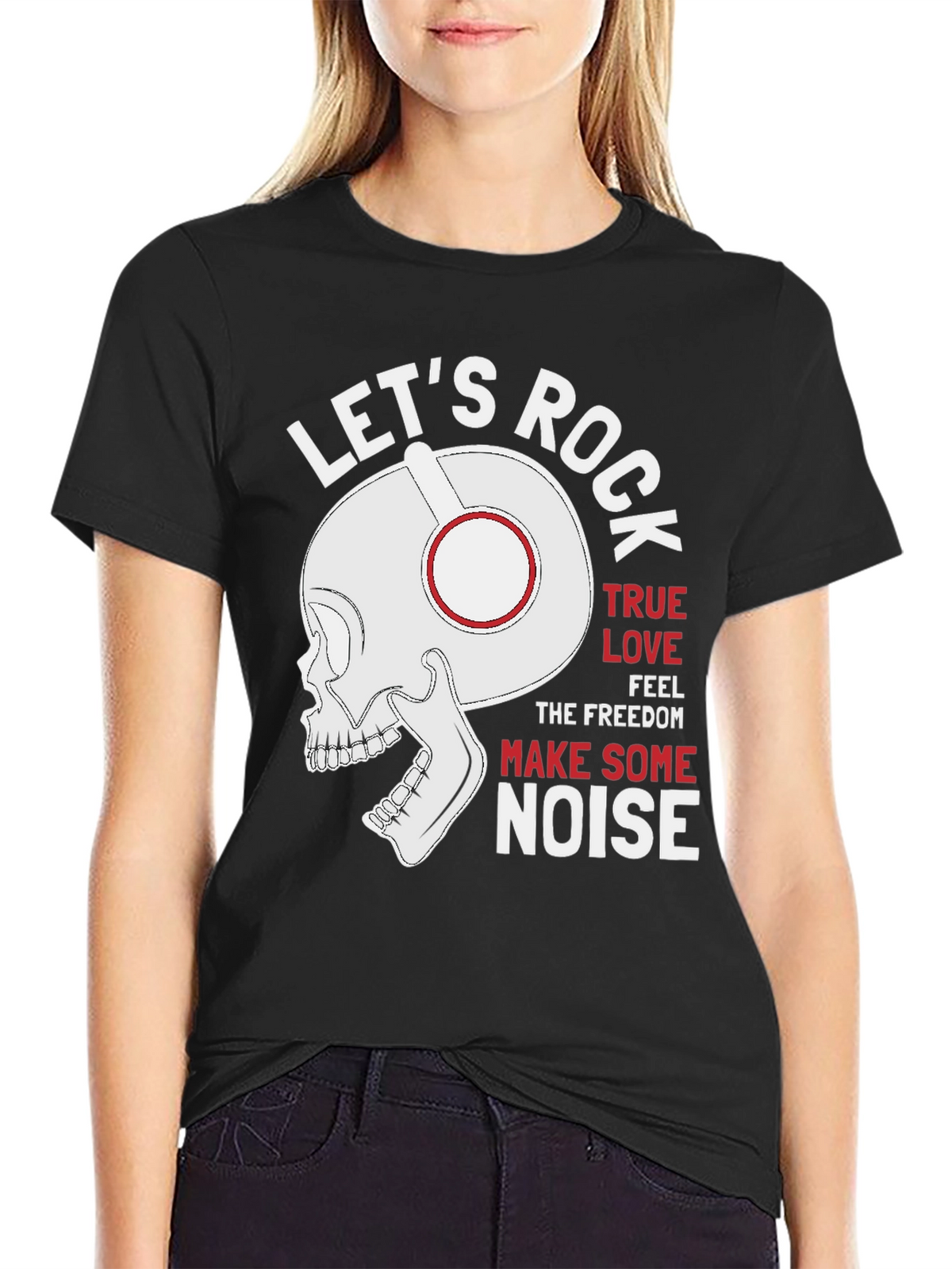 Lets Rock T-Shirt - Skull with Headphones Graphic Tee