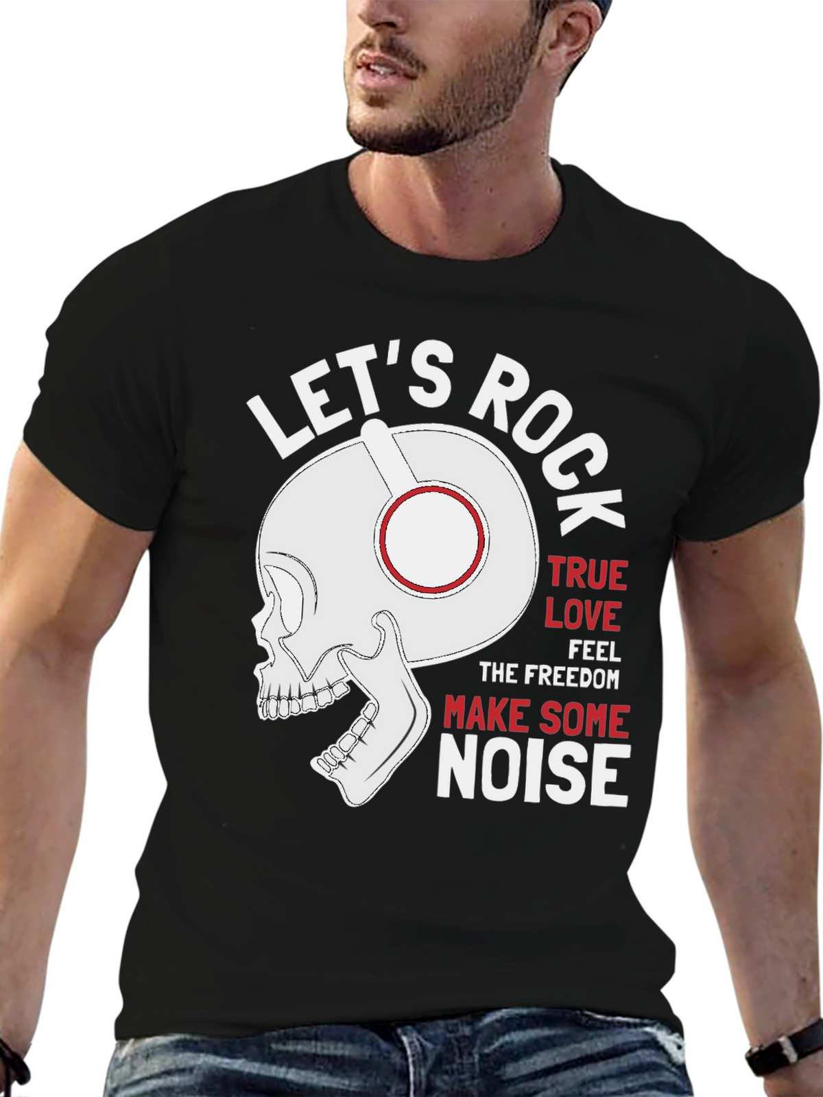 Lets Rock T-Shirt - Skull with Headphones Graphic Tee
