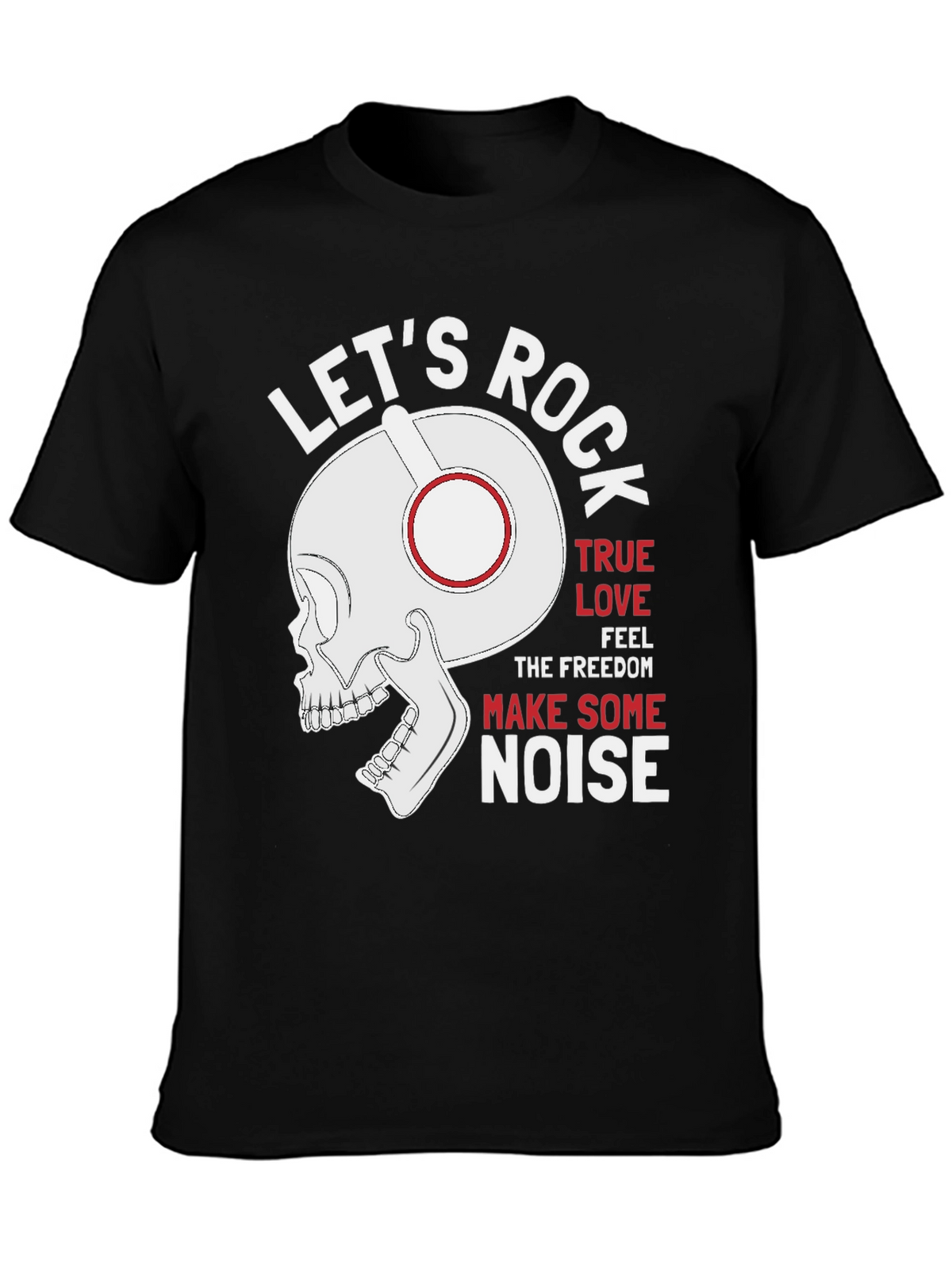Lets Rock T-Shirt - Skull with Headphones Graphic Tee