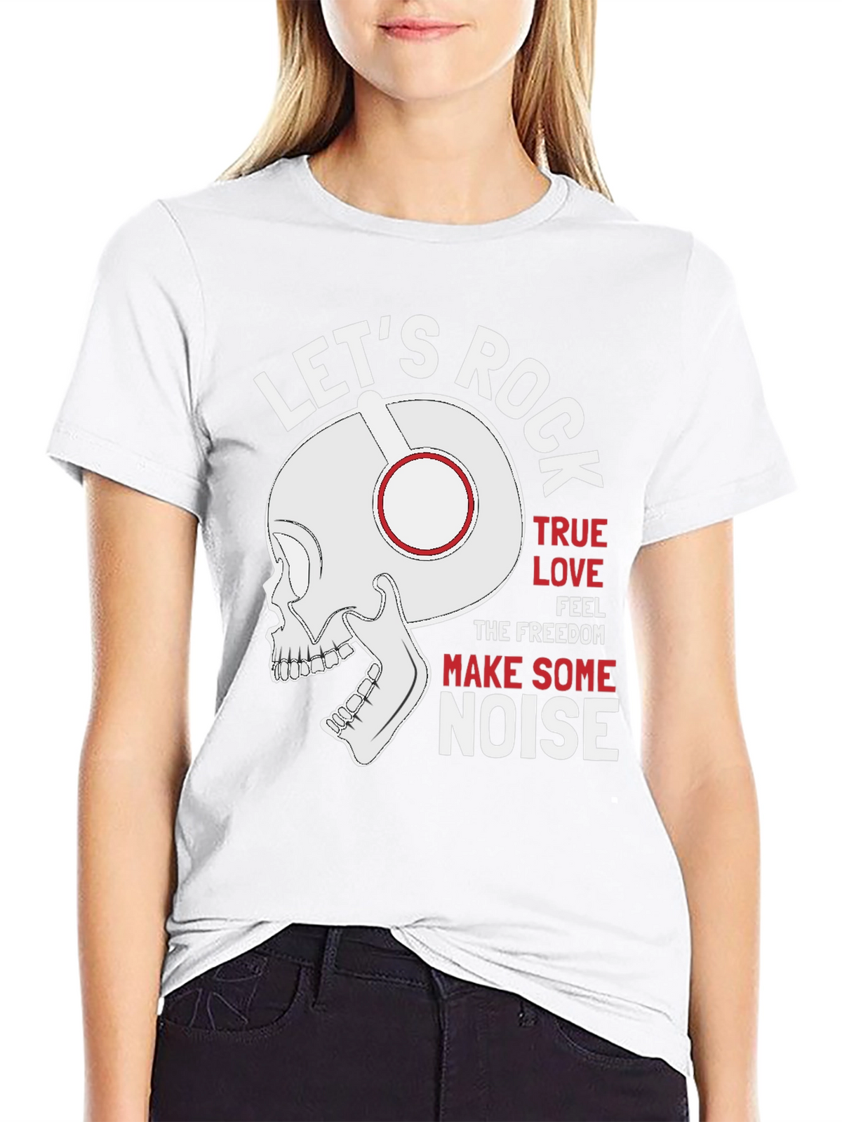 Lets Rock T-Shirt - Skull with Headphones Graphic Tee