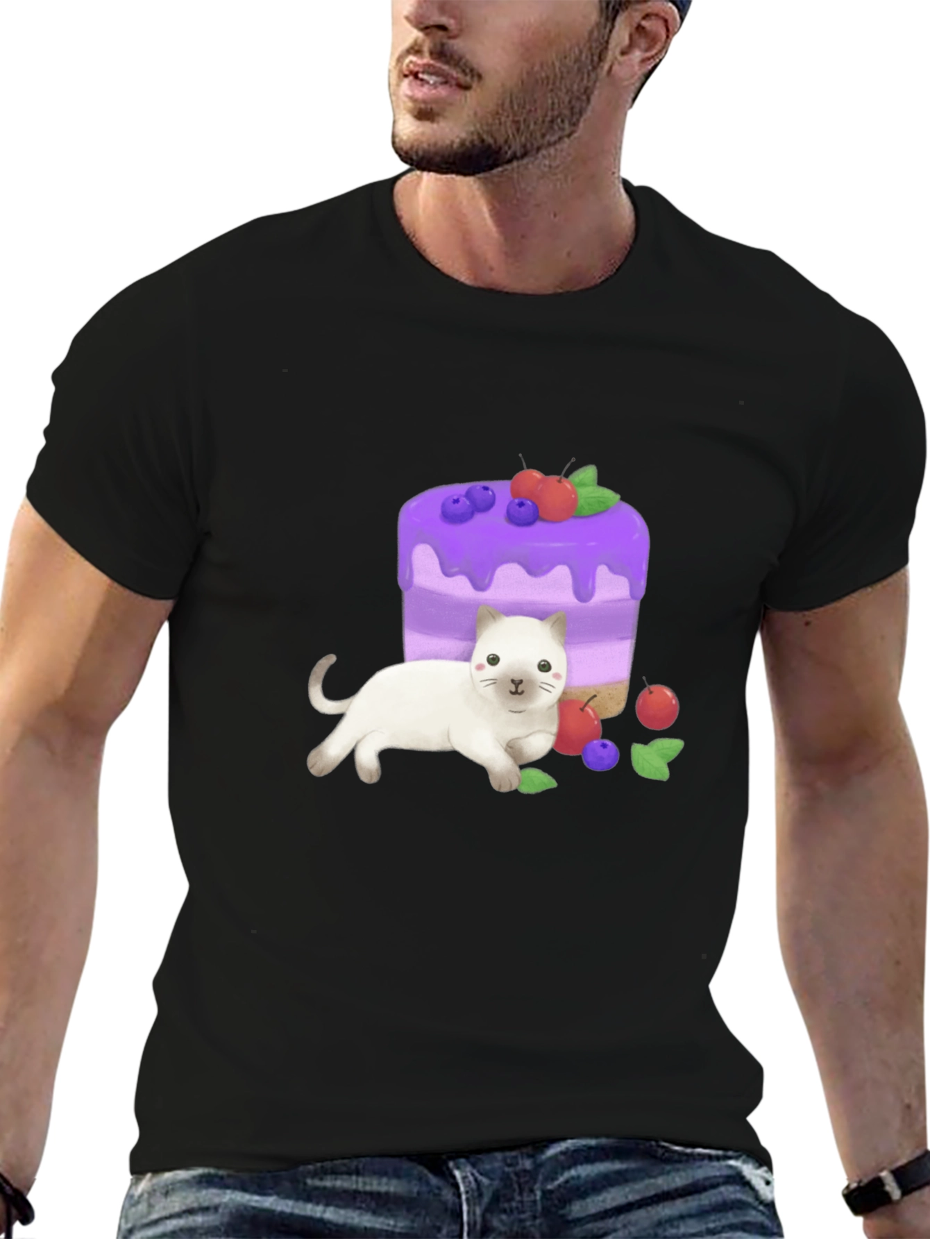 Cute Cat & Cake Graphic Tee - Unique Design