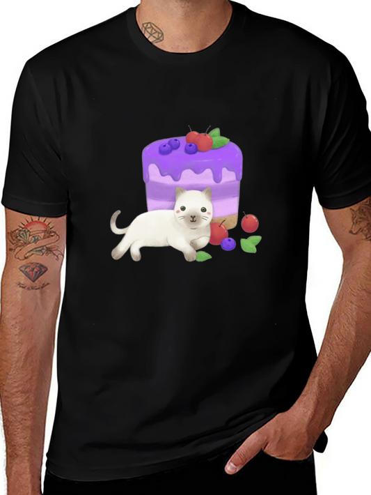 Cute Cat & Cake Graphic Tee - Unique Design