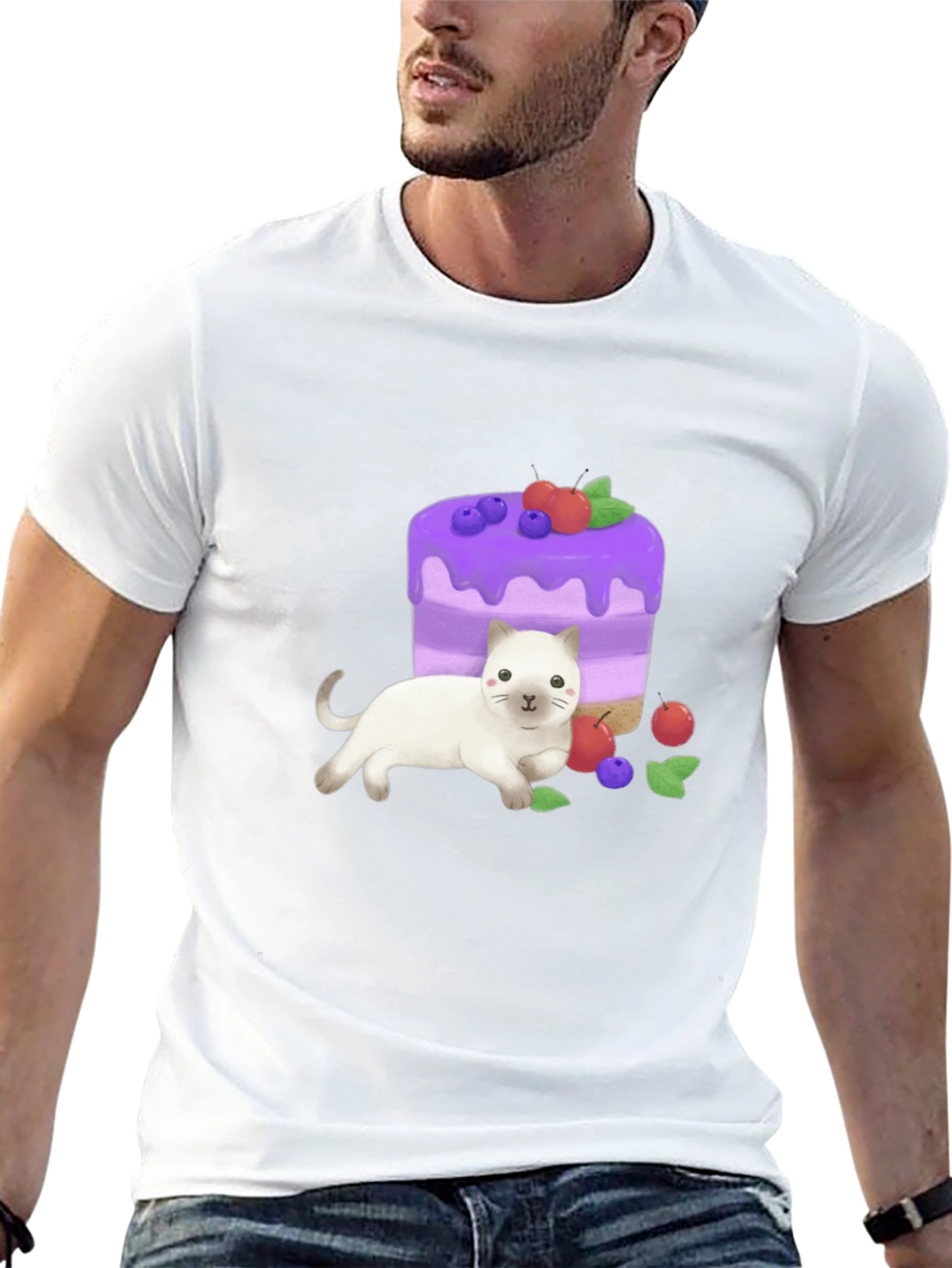 Cute Cat & Cake Graphic Tee - Unique Design