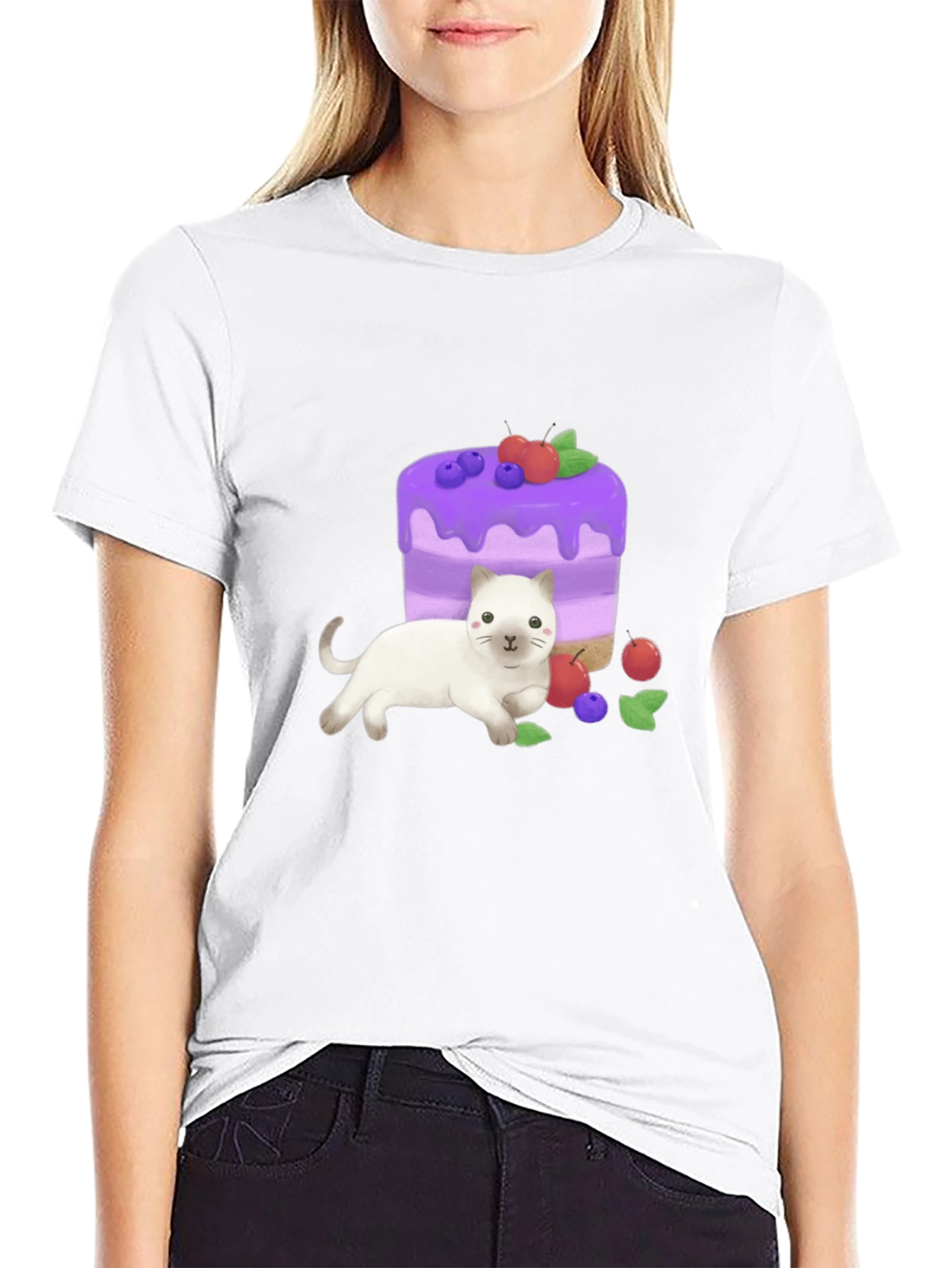 Cute Cat & Cake Graphic Tee - Unique Design