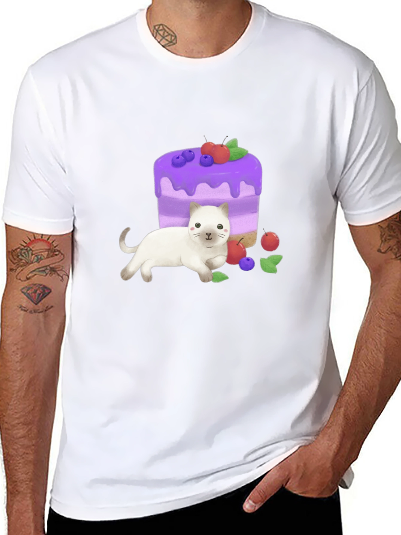 Cute Cat & Cake Graphic Tee - Unique Design