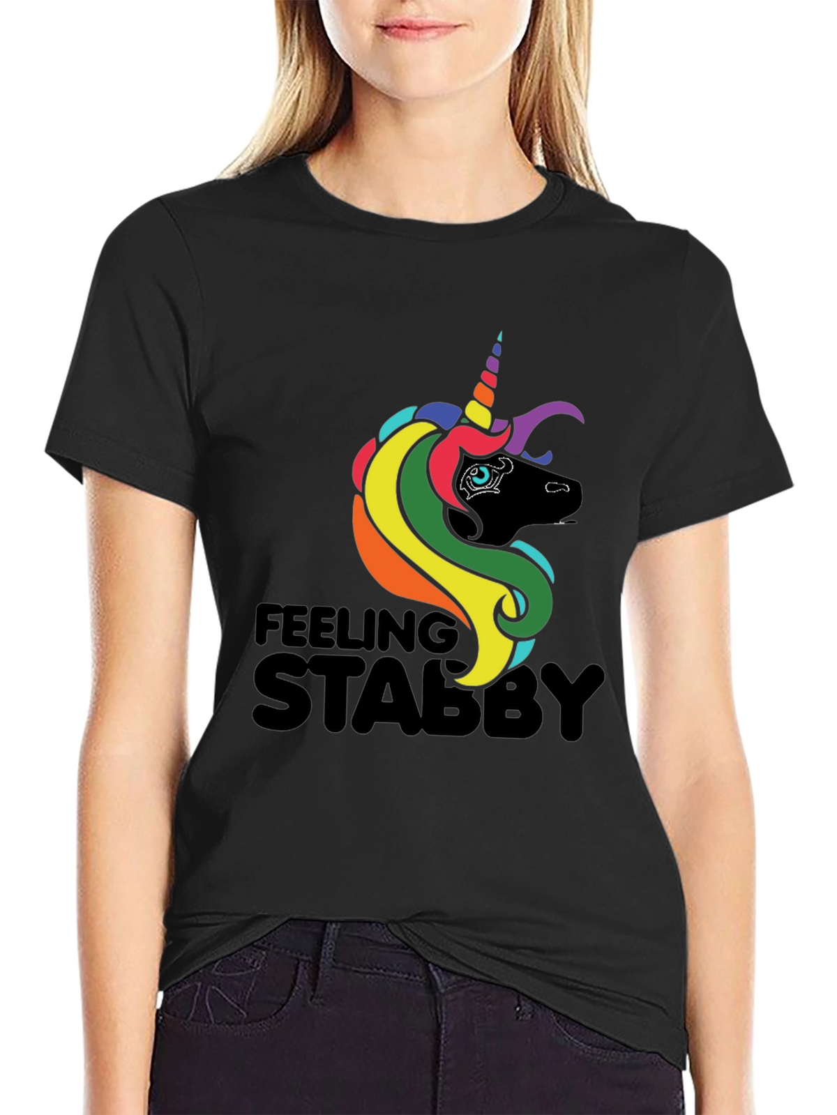 Feeling Stabby Unicorn Black T-Shirt